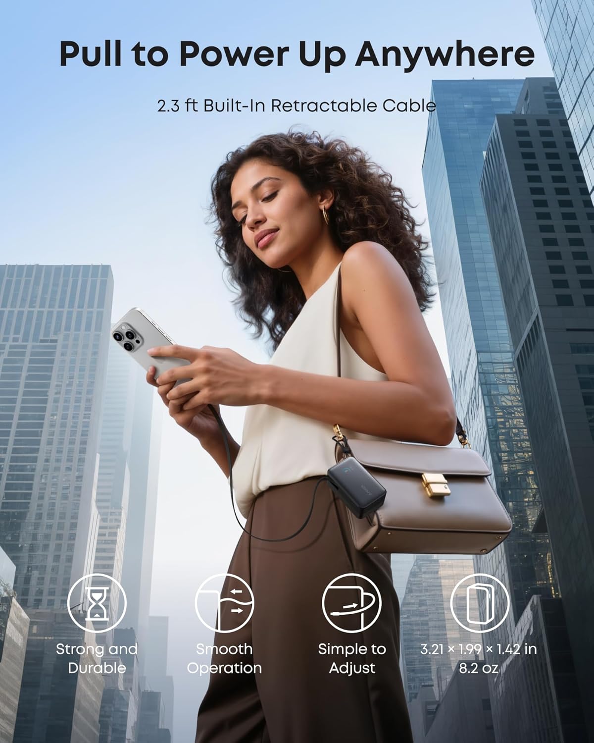 Anker Nano Power Bank, 10,000mAh Portable Charger with 2.3 ft InstaCord Retractable Cable, 45W Max Compact Battery Pack, Smart Display, for iPhone 16/17 Series, iPad, Galaxy, Pixel, and More