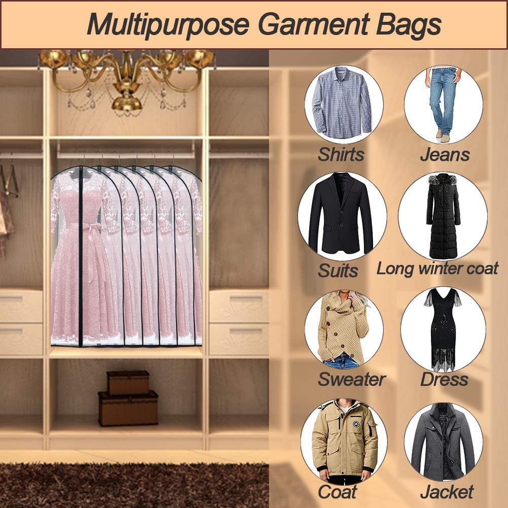 Garment Bags for Hanging Clothes 24'' x 40'' (Set of 6) suit bags for closet storage Covers for Closet with Study Full Zipper for Jacket Storage Clothes and Travel