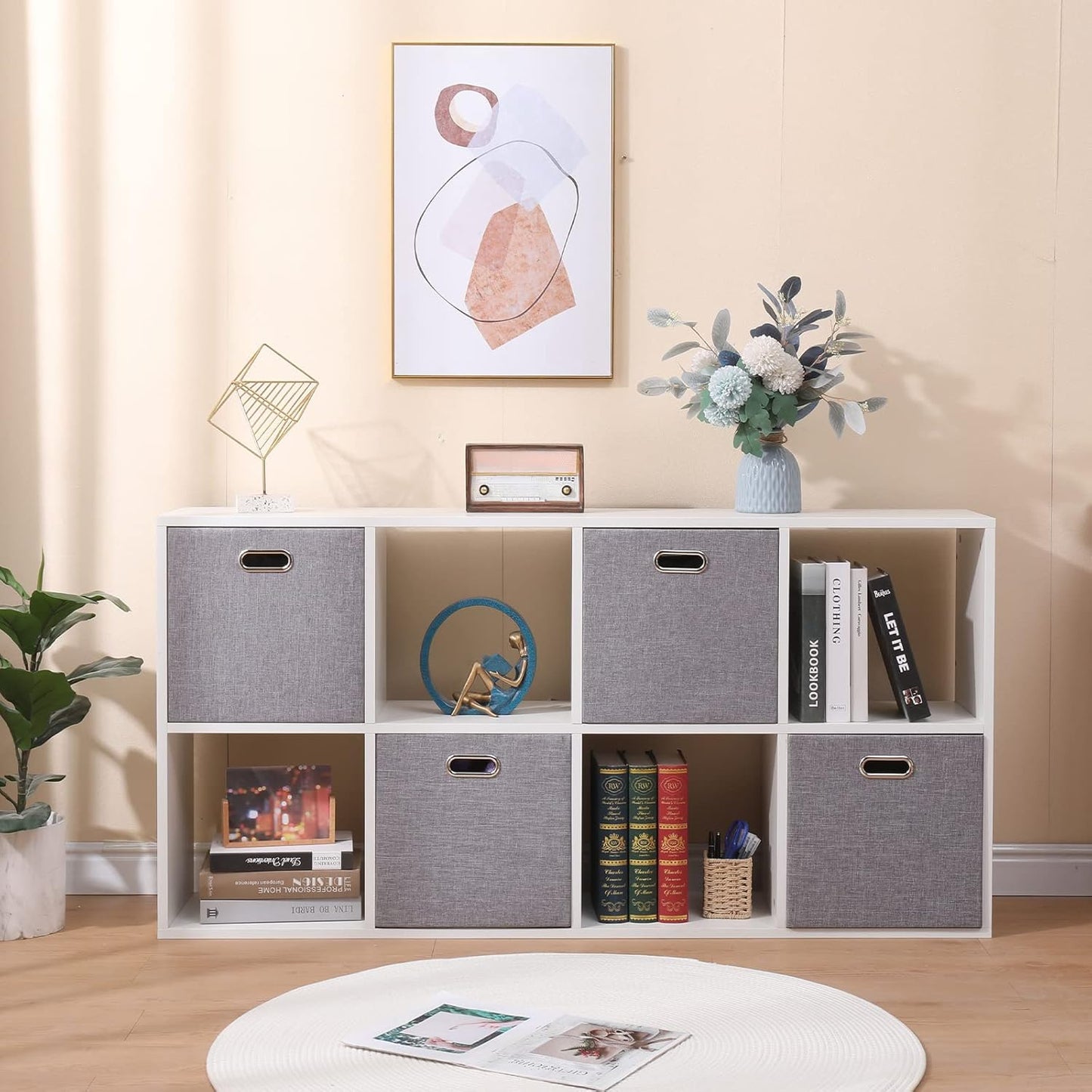 Collapsible Organization Basket Fabric Foldable Box with Handles, 13x13 Cube Storage Bins Set of 4, Thick and Heavy Duty Storage Baskets for Shelves Bedroom Livingroom,Gary