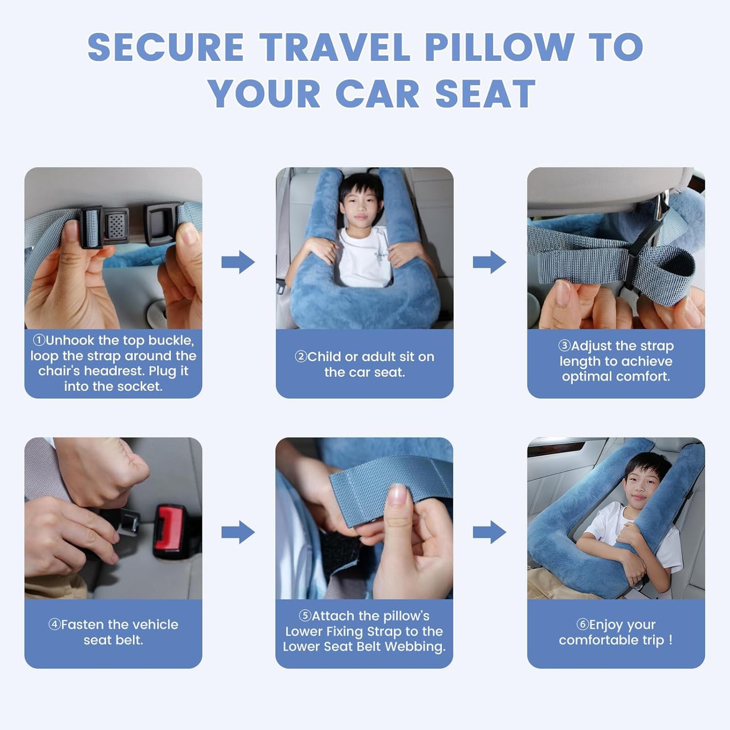 Car Pillow for Kids, Professional Kids Car Pillow for Sleeping Inflatable Carseat Travel - Safe, Reliable - Travel Pillows for Kid Adult Car Seats Blue