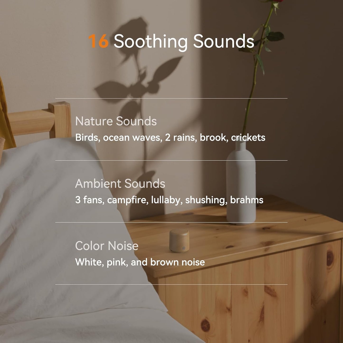 Dreamegg Sound Machine for Baby&Adults - Travel Sound Machine for Sleep, Features Powerful Battery, Egg-Sized, 16 Soothing Sounds, Timer, Sound Machine for Baby Adults Office Privacy Home Gift, Wood