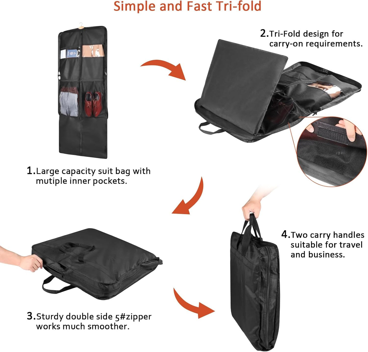 Univivi 60 '' Foldable Extra Long Dress Garment Bag, Premium Breathable & Tear-resistant Hanging Dress Cover for Travel and Closet Storage with Mesh Shoe Pocket and 2 Carry Handles