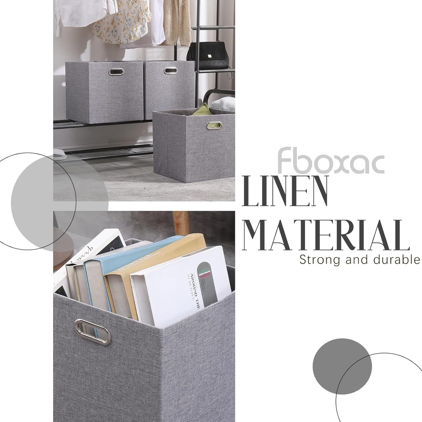 Collapsible Organization Basket Fabric Foldable Box with Handles, 13x13 Cube Storage Bins Set of 4, Thick and Heavy Duty Storage Baskets for Shelves Bedroom Livingroom,Gary