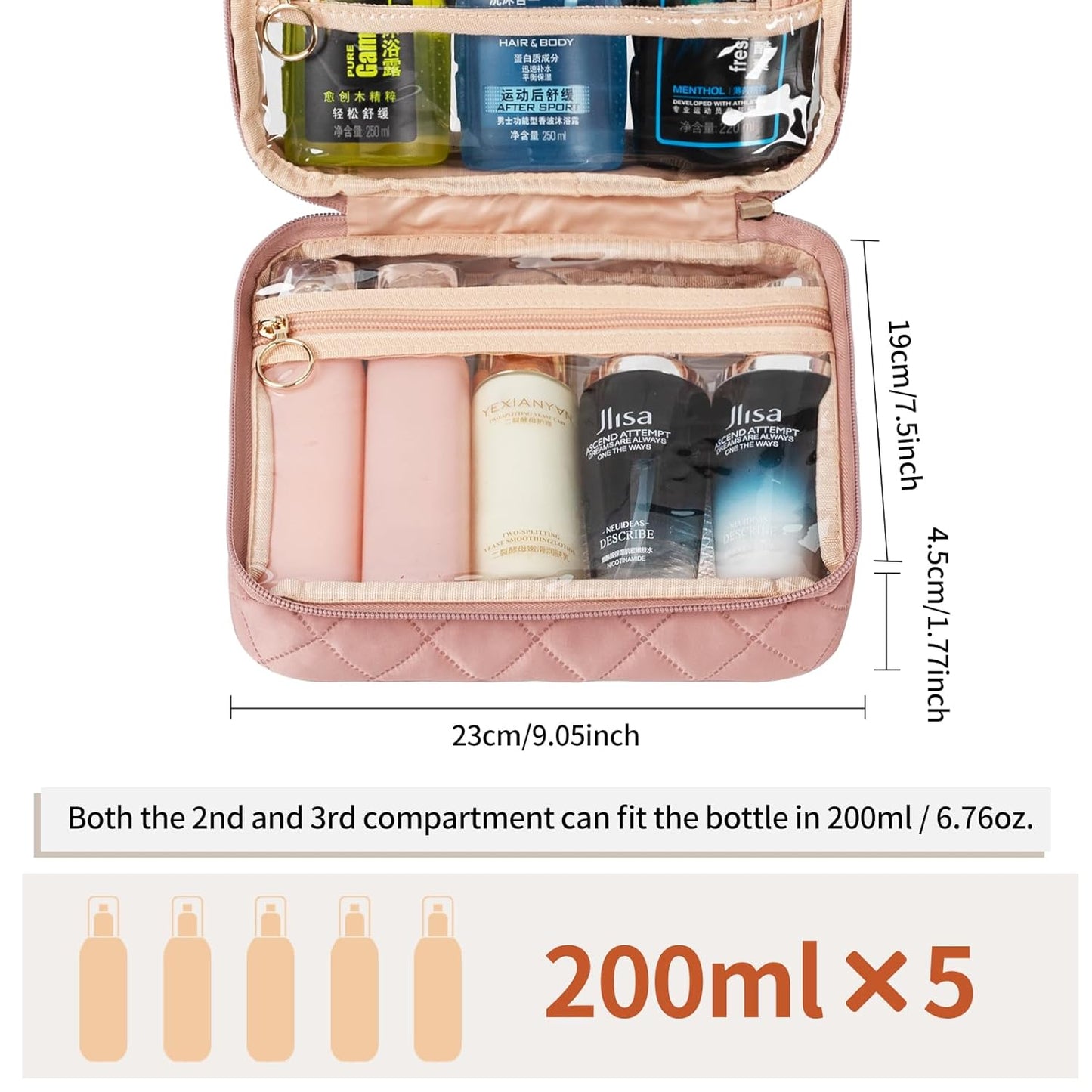 Clear Cosmetic Bags, Hanging Toiletry Bag for Travelling, Transparent Makeup Organizer Case, Water-resistant Portable Skncare Storage Pouch with Handle, Travel Must Haves