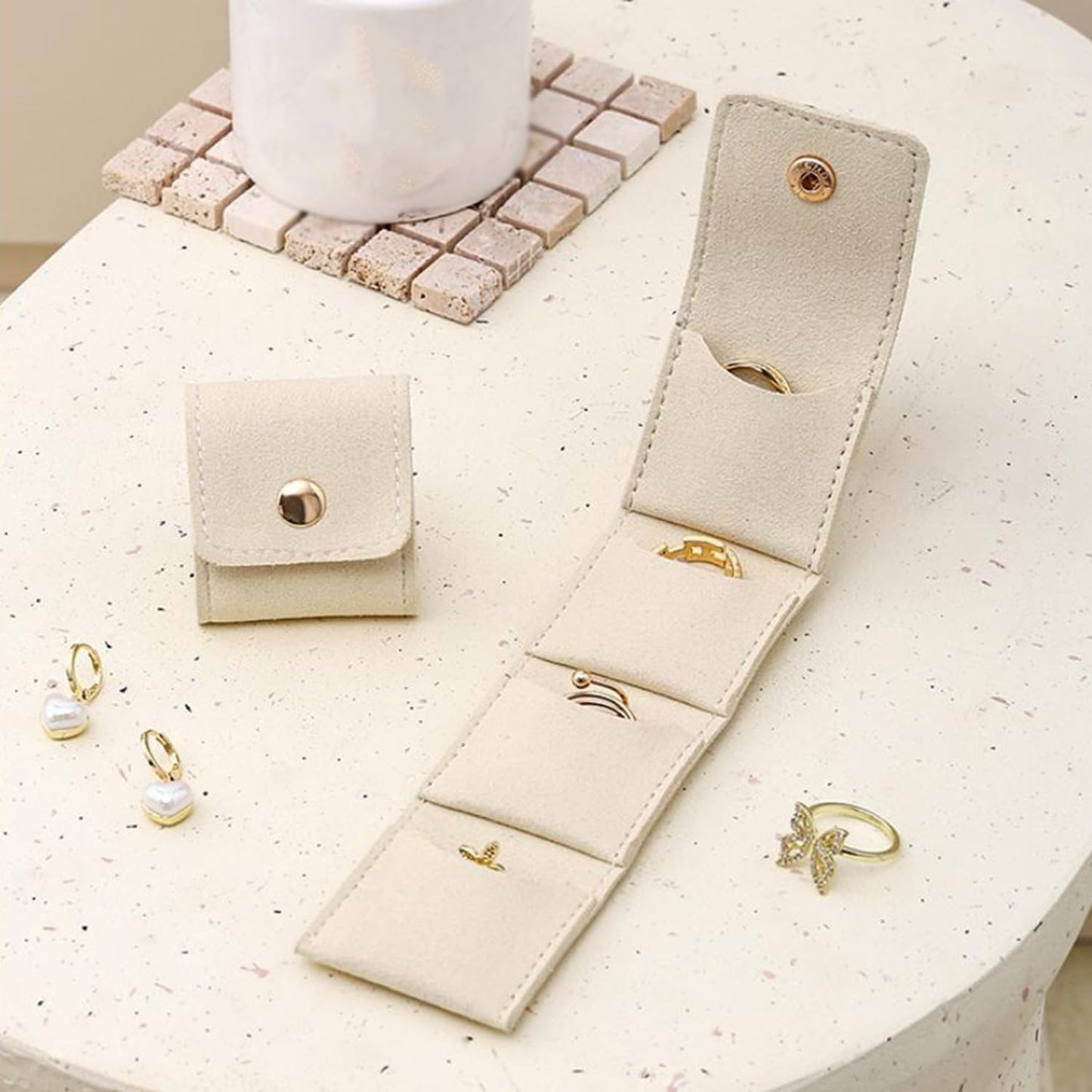 Mini Travel Jewelry Bag, 2025 New Travel Jewelry Case Organizer, Portable Foldable Compartment Auxiliary Mini Travel Jewelry Roll Bag With Buckle For Small Jewelry Earrings, Rings, Necklaces (A)