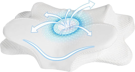 Cervical Neck Pillow for Sleeping, Dual Height Contour Memory Foam Pillow for Neck Pain Relief & Support, Orthopedic Butterfly Pillow for Side, Back & Stomach Sleepers – Cooling Washable Cover (white)