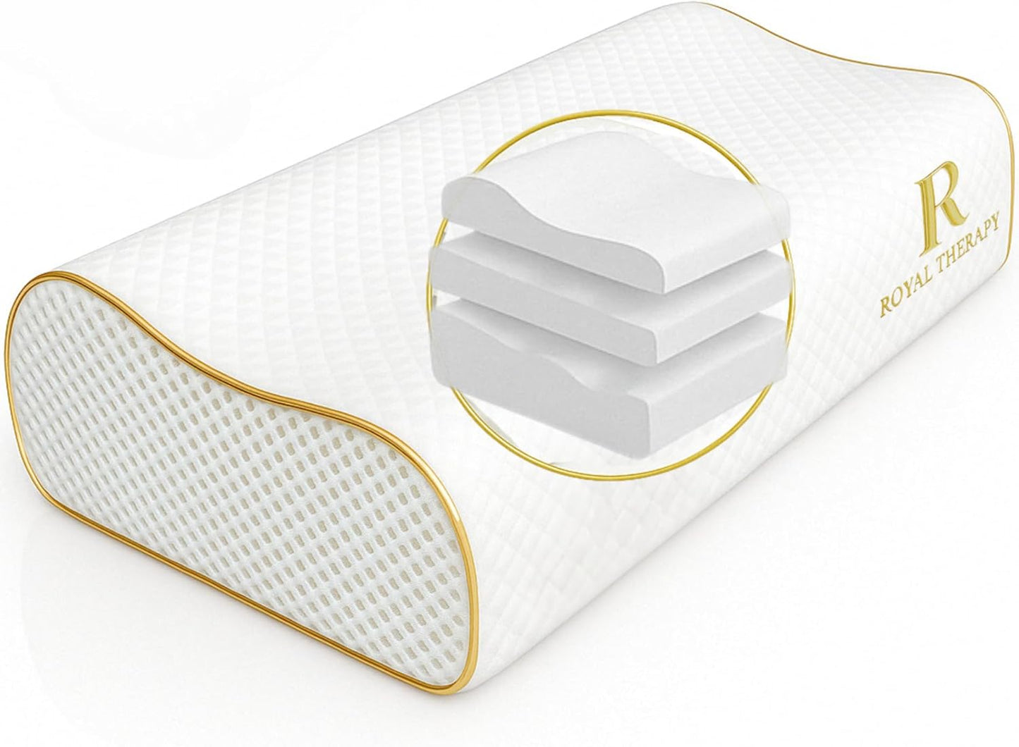 Royal Therapy 1-Pack Memory Foam Pillow, Medium-Firmness Cervical, Queen Contour Pillow, Orthopedic Pillow for Neck Support, Neck Pain, Side Sleepers, CertiPUR-US