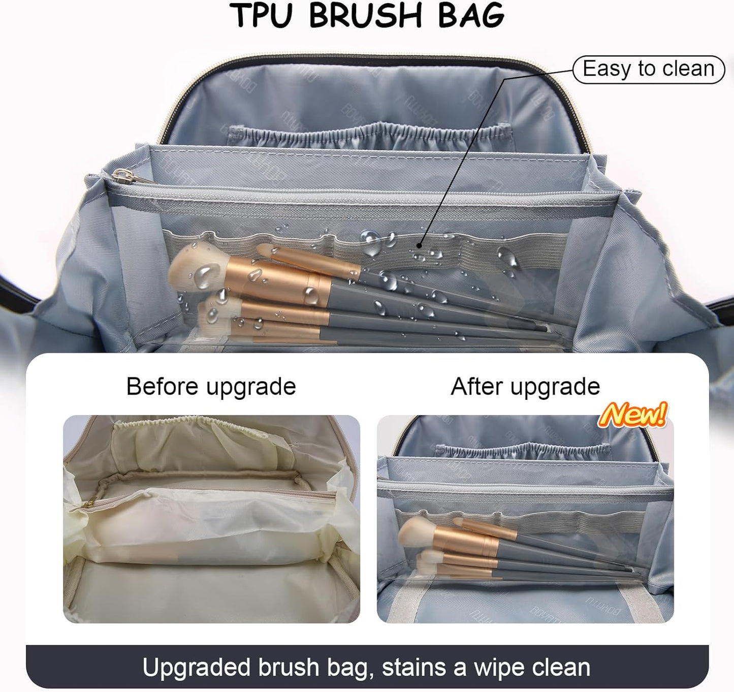 Travel Makeup Bag Organizer Cosmetic Bag: 3 Pcs Set Make up Bags for Women with Handle - Waterproof Vegan Leather Toiletry Bags with Comparments (C-12-Dark Blue)