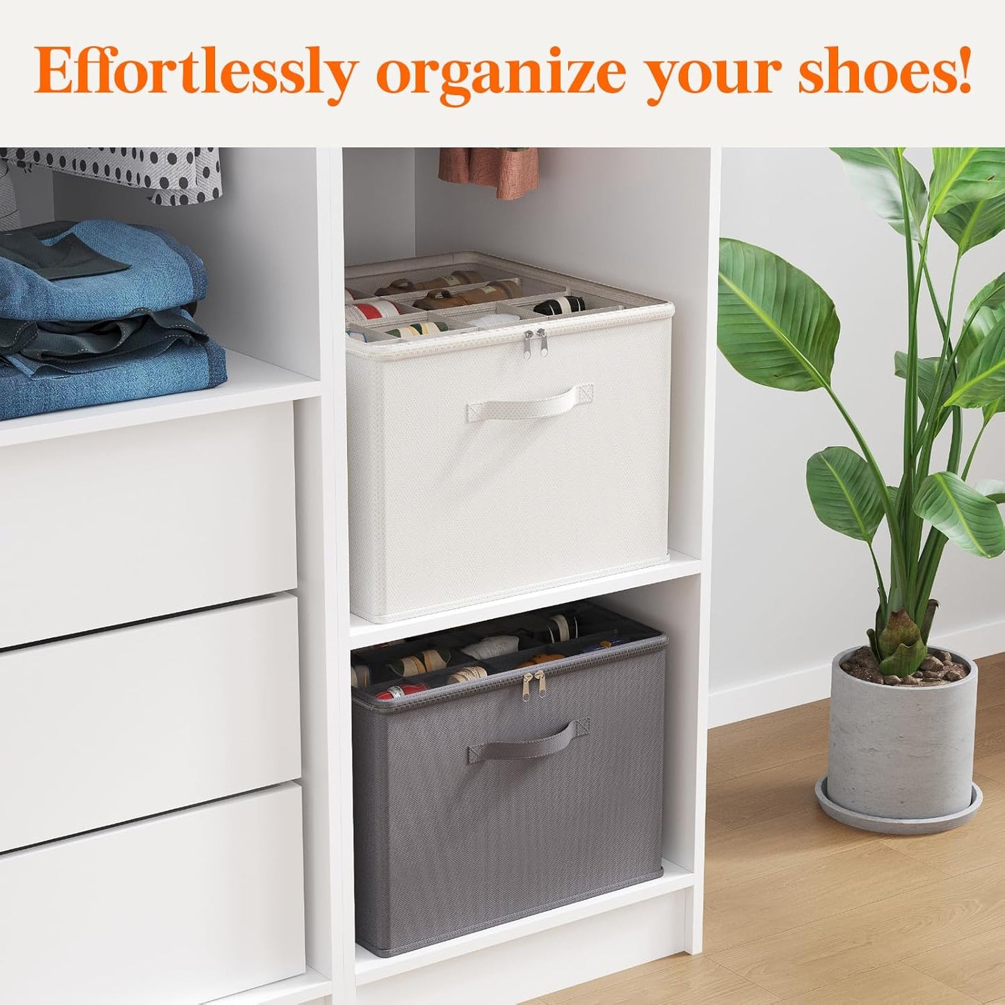 Lifewit Shoe Storage Organizer for Closet, Fits 12-16 Pairs, Large Shoe Box Storage Containers with Clear Cover and Reinforced Handles,Foldable Storage Bins Fits for Boots Heels Sneakers,3 Pack White