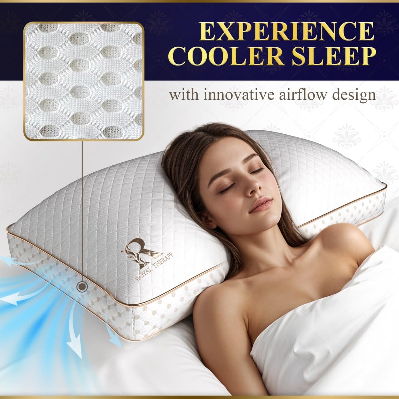 Royal Therapy 4-Pack Queen Memory Foam Pillow, Adjustable Shredded Odor-Free Pillow for Neck & Shoulder Pain Relief, Support for Back, Stomach, Side Sleepers, AirFlowPRO