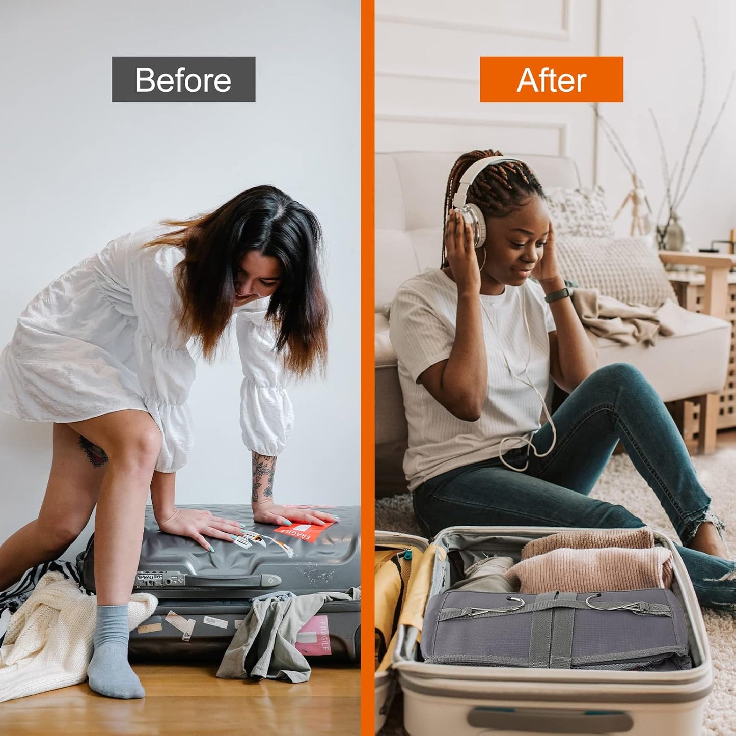 TABITORA Travel Portable Hanging Shelves Closet Organizer Packing Luggage Storage with Multifunctional and Foldable Invisible Compartment,Lightweight, for Suitcase, RV,Closet…Grey,XL