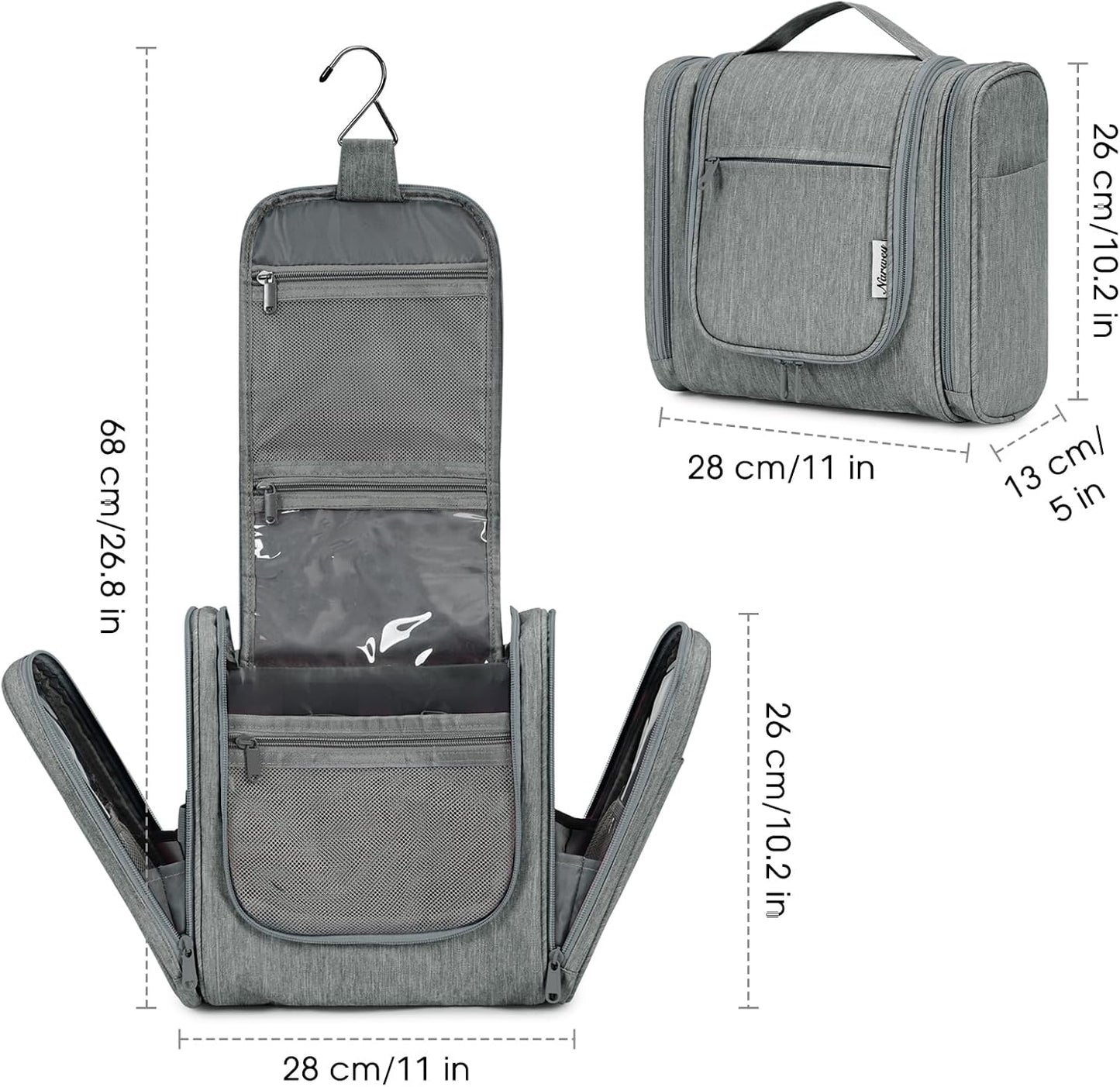 Narwey Hanging Toiletry Bag for Women Travel Makeup Bag Organizer Toiletries Bag for Cosmetics Essentials Accessories