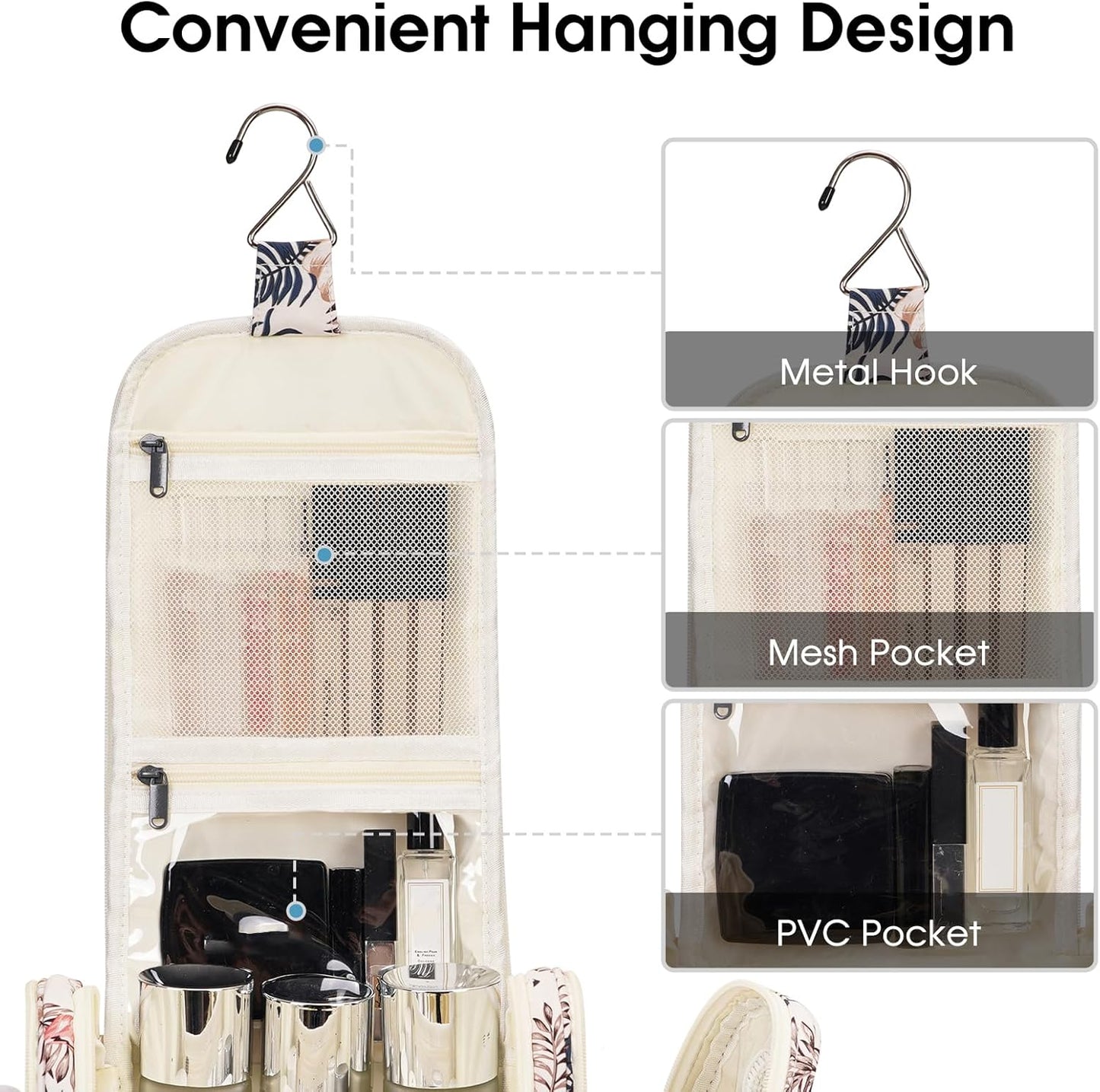 Narwey Hanging Toiletry Bag for Women Travel Makeup Bag Organizer Toiletries Bag for Cosmetics Essentials Accessories