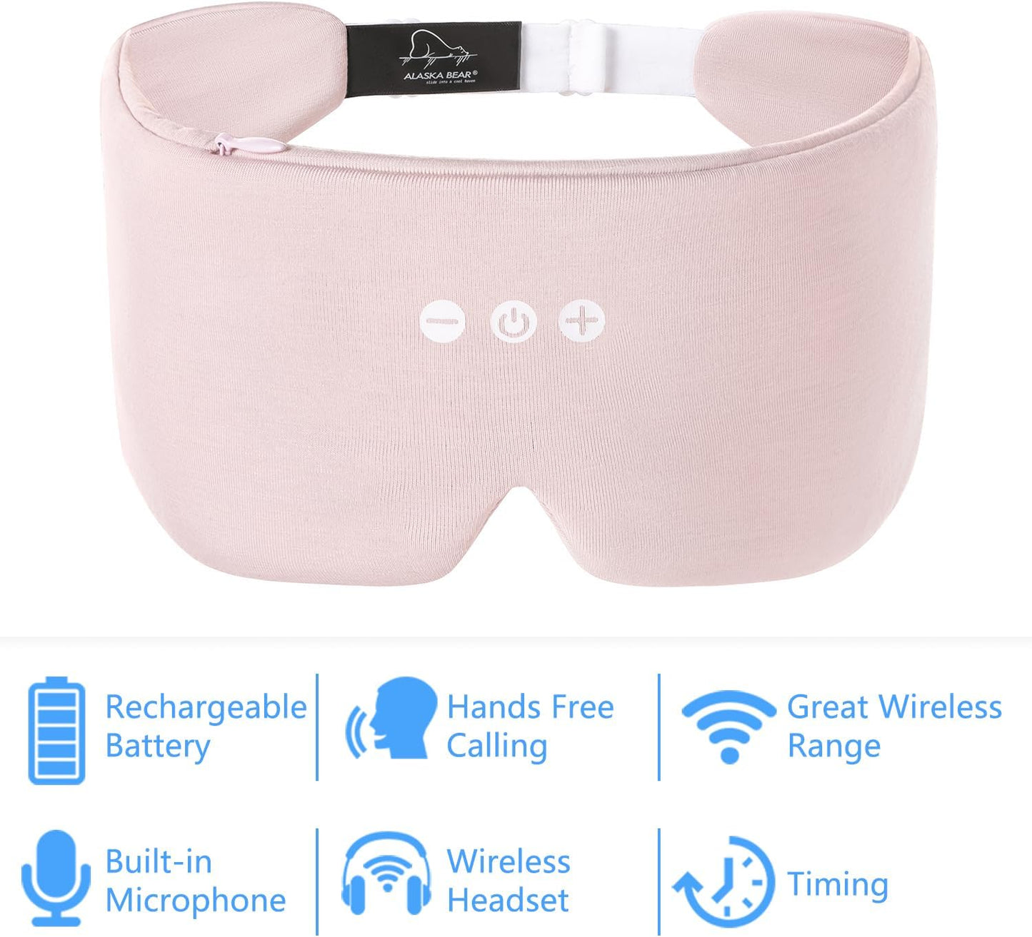 ALASKA BEAR Sleep Headphone Headband Bluetooth 5.2 HD Stereo Noise Reduction Eye Contour Built-in Mask w/Thin Speakers Wireless Audio Sports Headgear(Pink)