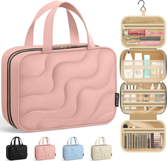 HOTOR Hanging Toiletry Bag - Spacious Travel Toiletry Bag for Women & Men, Multi-Pocket Makeup Organizer, Travel & Cruise Essentials for Business Trip, Gym, Dark Pink, 11.0" x 8.7" x 3.9"