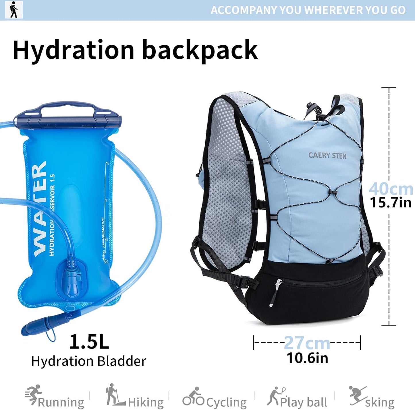 Hydration Backpack, Water Backpack, Women's Running Vest, Running Backpack with Water Bag, Lightweight Hiking Backpack, Men's Cycling Backpack