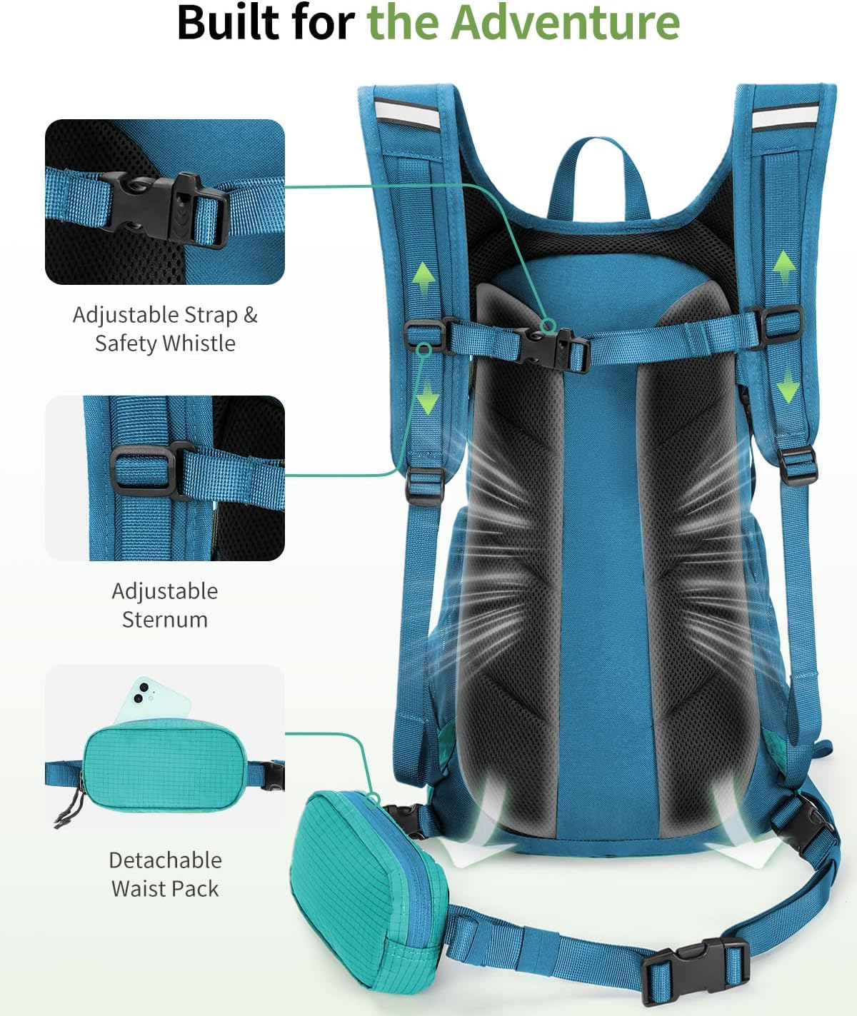 ECOHUB Hydration Backpack for Men Women, 20L Lightweight Hiking Daypack Cycling Backpack with 2L Water Bladder, Insulated Hydration Pack with Waist Pack