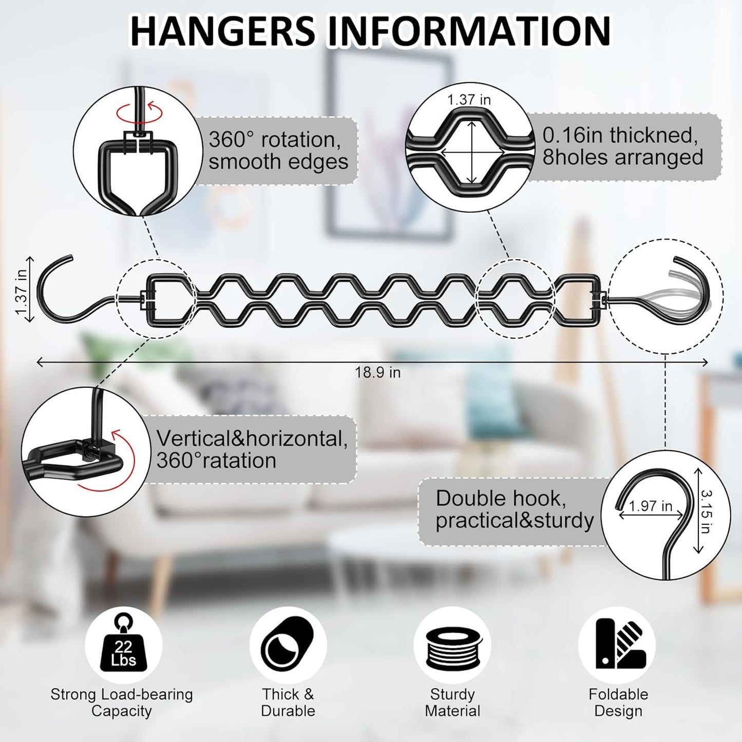 3 Pack Space Saving Hangers for Clothes, Heavy Duty 30Lbs Capacity Magic Clothes Space Saver Sturdy Metal Hanger Organizer with 360° Swivel Hook, Closet Organizers Storage Dorm Essentials Black