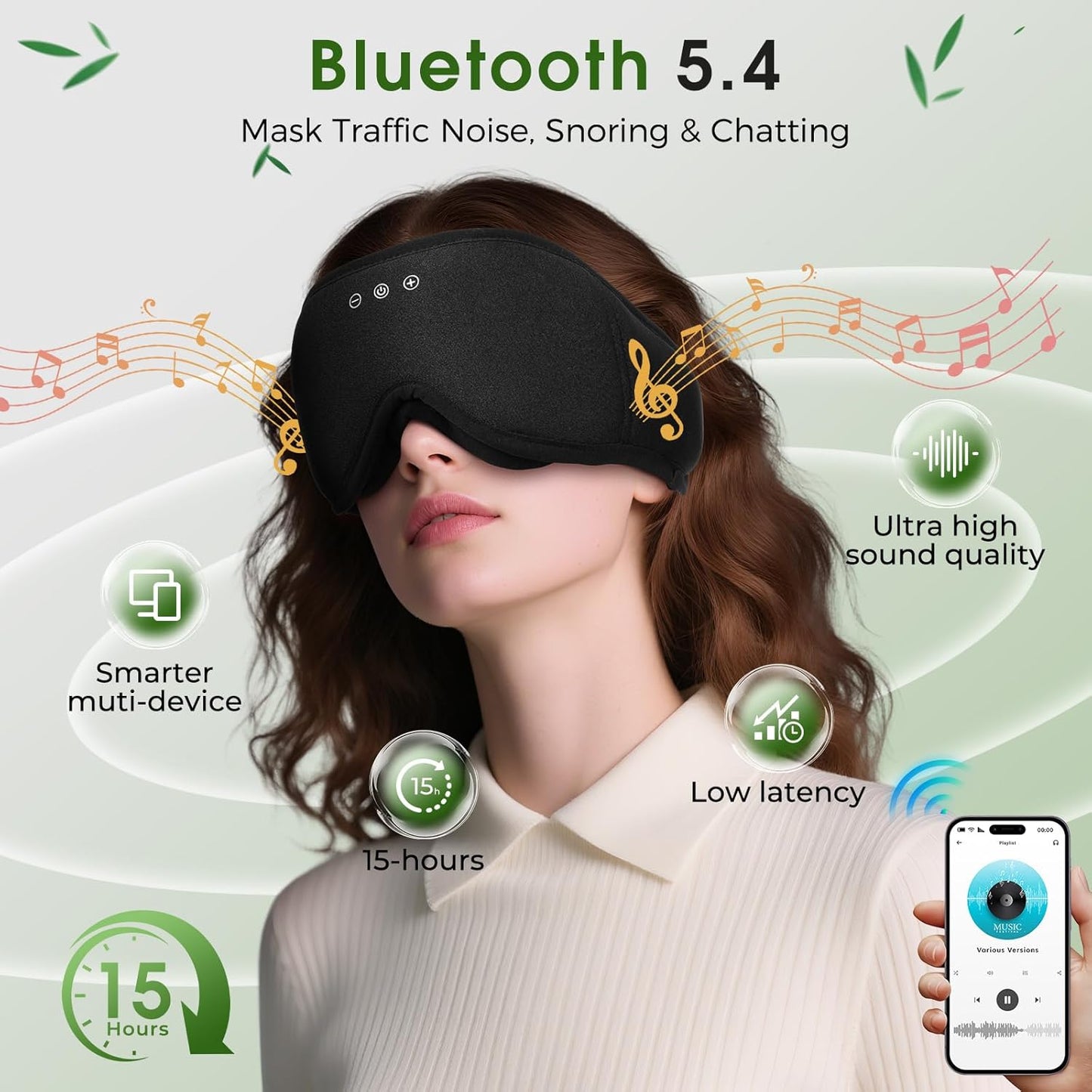 Sleep Mask Headphones with Bluetooth,3D Blackout Bamboo Cotton Eye Mask for Sleep,Sleeping Eye Mask with 5.4 Bluetooth Headphones Wireless for Side Sleepers,Travel Essential Gift for Women Men