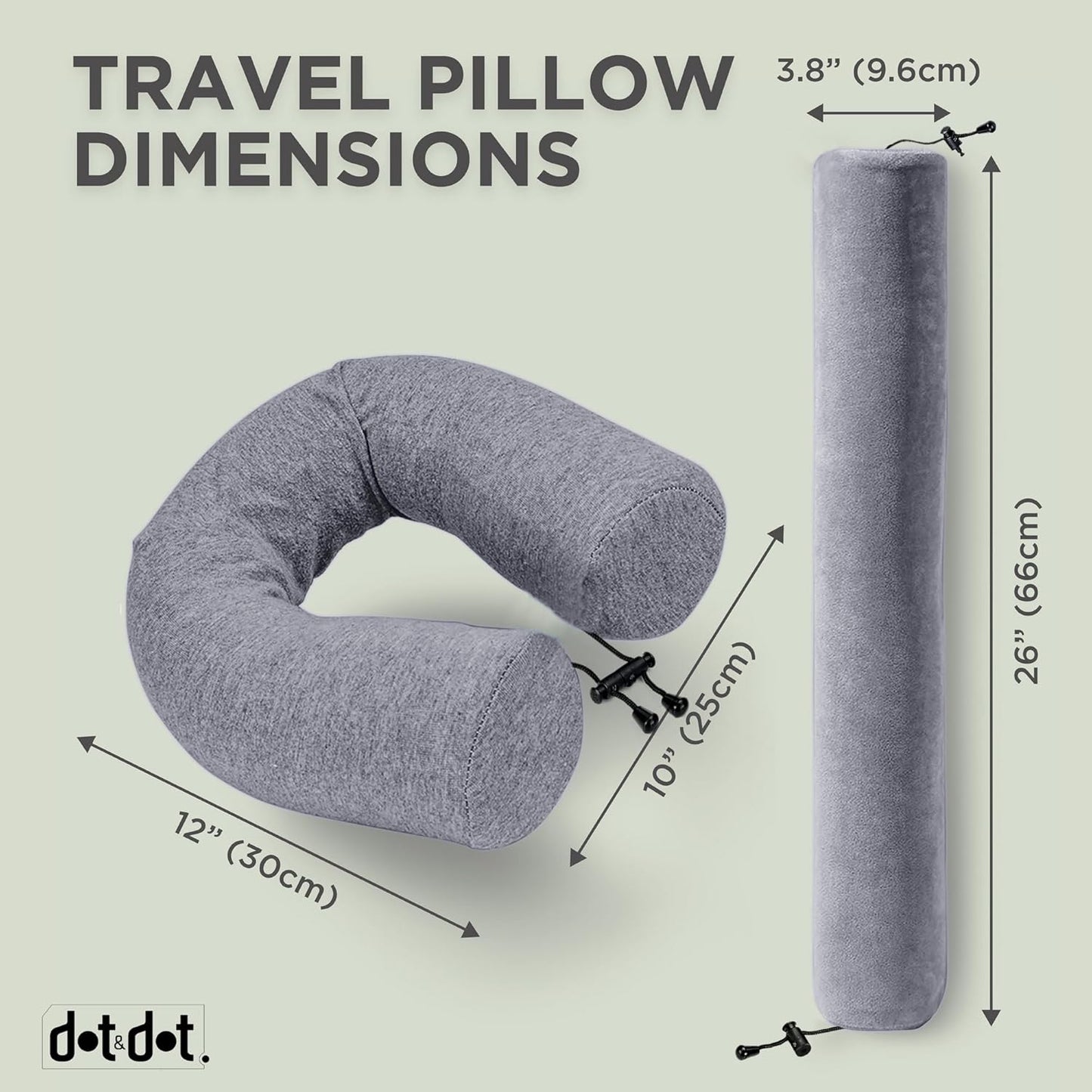 Dot&Dot Twist Memory Foam Travel Pillow for Airplanes - Travel Neck Pillow for Sleeping - Airplane Pillow for Neck Support, Chin, Lumbar and Leg - Adjustable, Bendable Neck Roll Pillow (Gray DBlue AC)