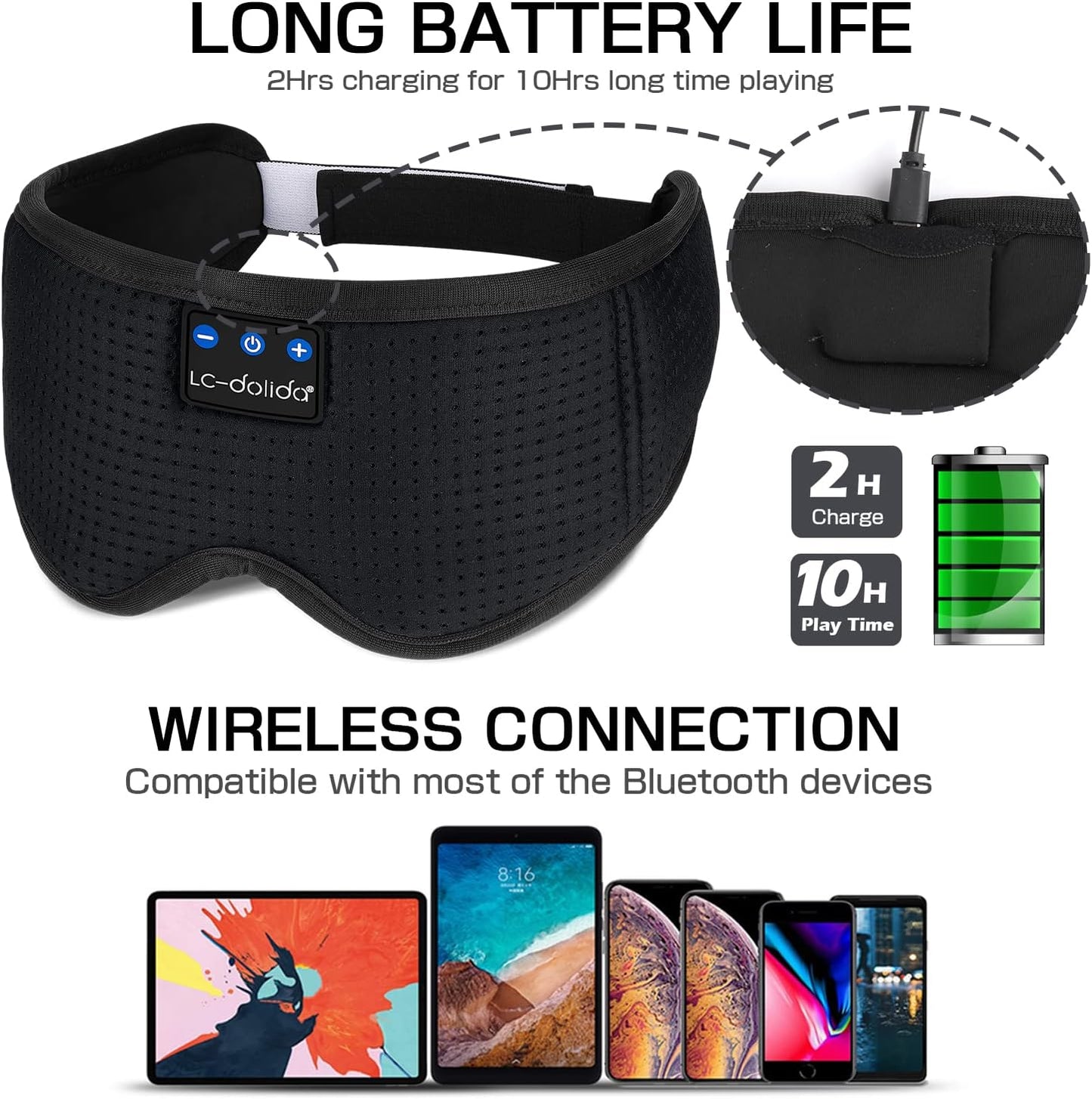 Sleep Headphones Sleep Mask with Bluetooth Headphones, LC-dolida Eye Mask for Sleeping Eye Pillow Sleeping Headphones for Side Sleepers Thin Speaker Cool Gadgets Gifts for Men&Women