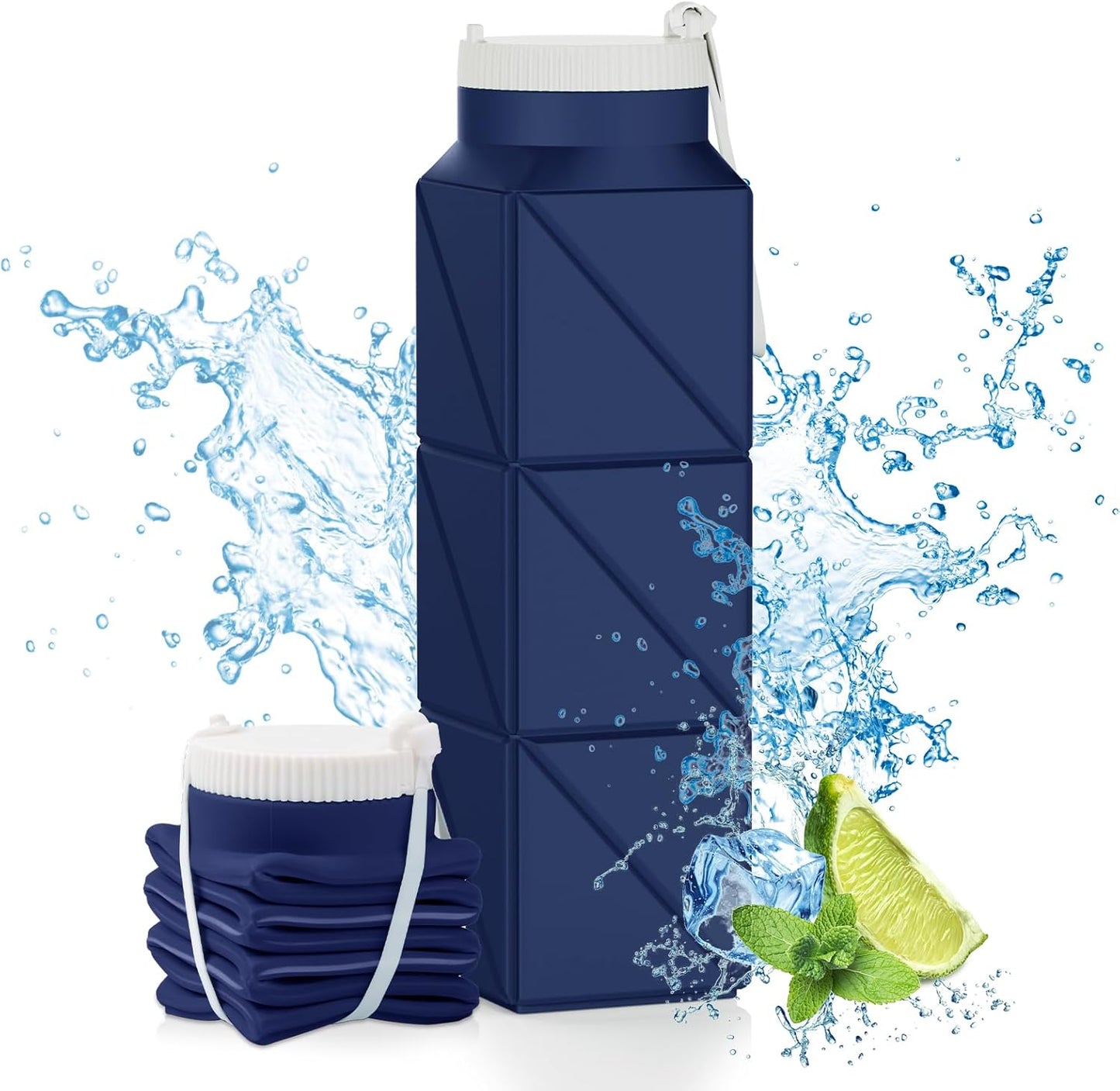 610ml Collapsible Water Bottles Upgrade Foldable Water Bottle BPA Free Reusable Lightweight LeakProof Silicone Water Bottles 20.6oz for Travel Hiking Office Camping Outdoor Sport Dark Blue