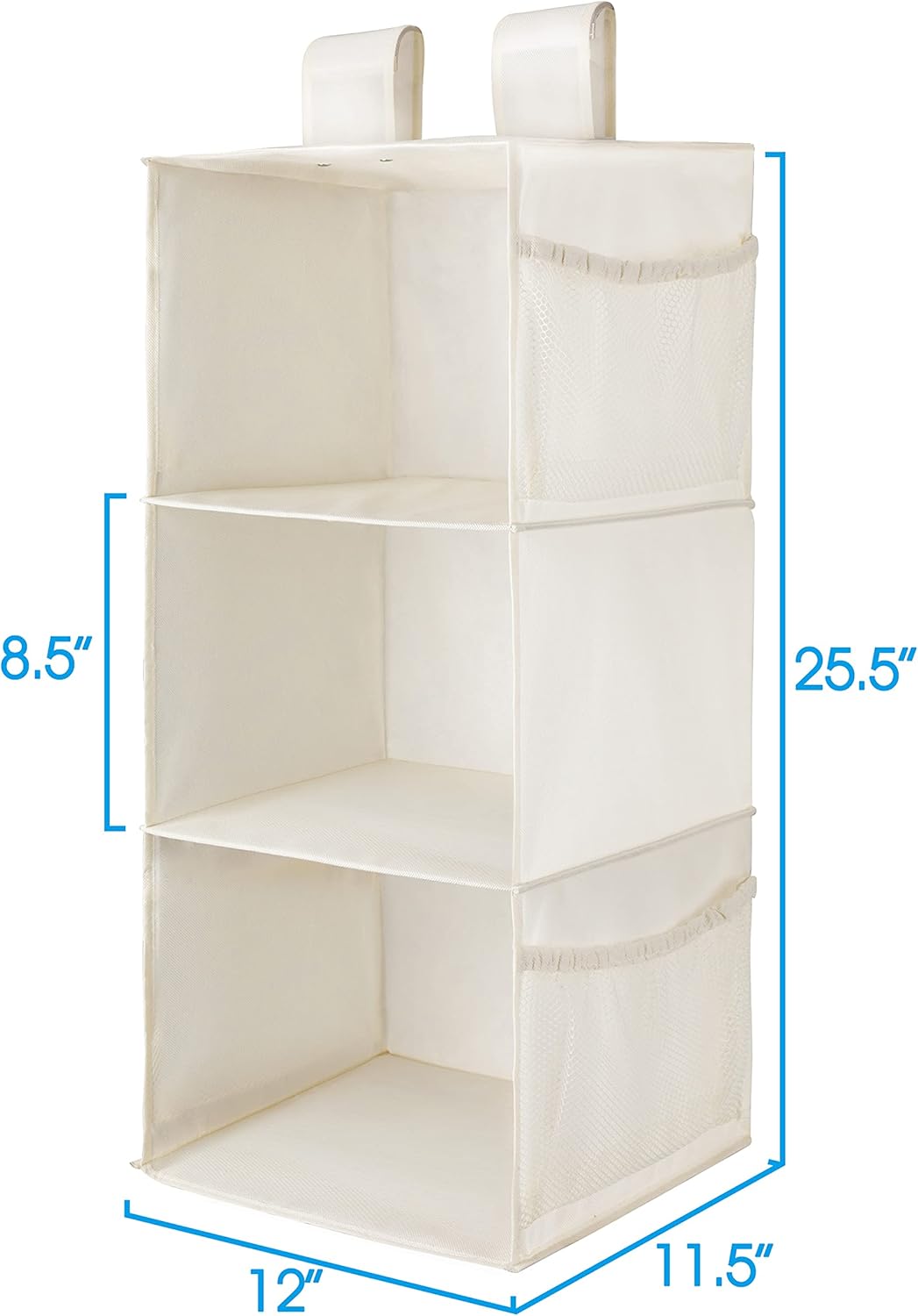 MAX Houser 3-Shelf Hanging Closet Organizer, Hanging Sweater Organizer, Foldable Hanging Shelves for Closet with 2 Velcro, Beige