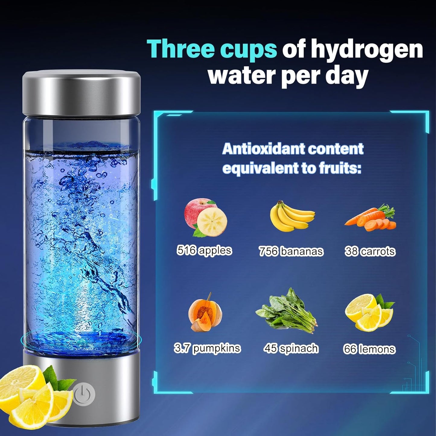 Hydrogen Water Bottle, 3000PPB Portable Hydrogen Water Ionizer Machine, Rechargeable Hydrogen Water Bottle Generator,with SPE & PEM, Hydrogen Water Cup for Exercise, Travel, Home, Office(1pcs)