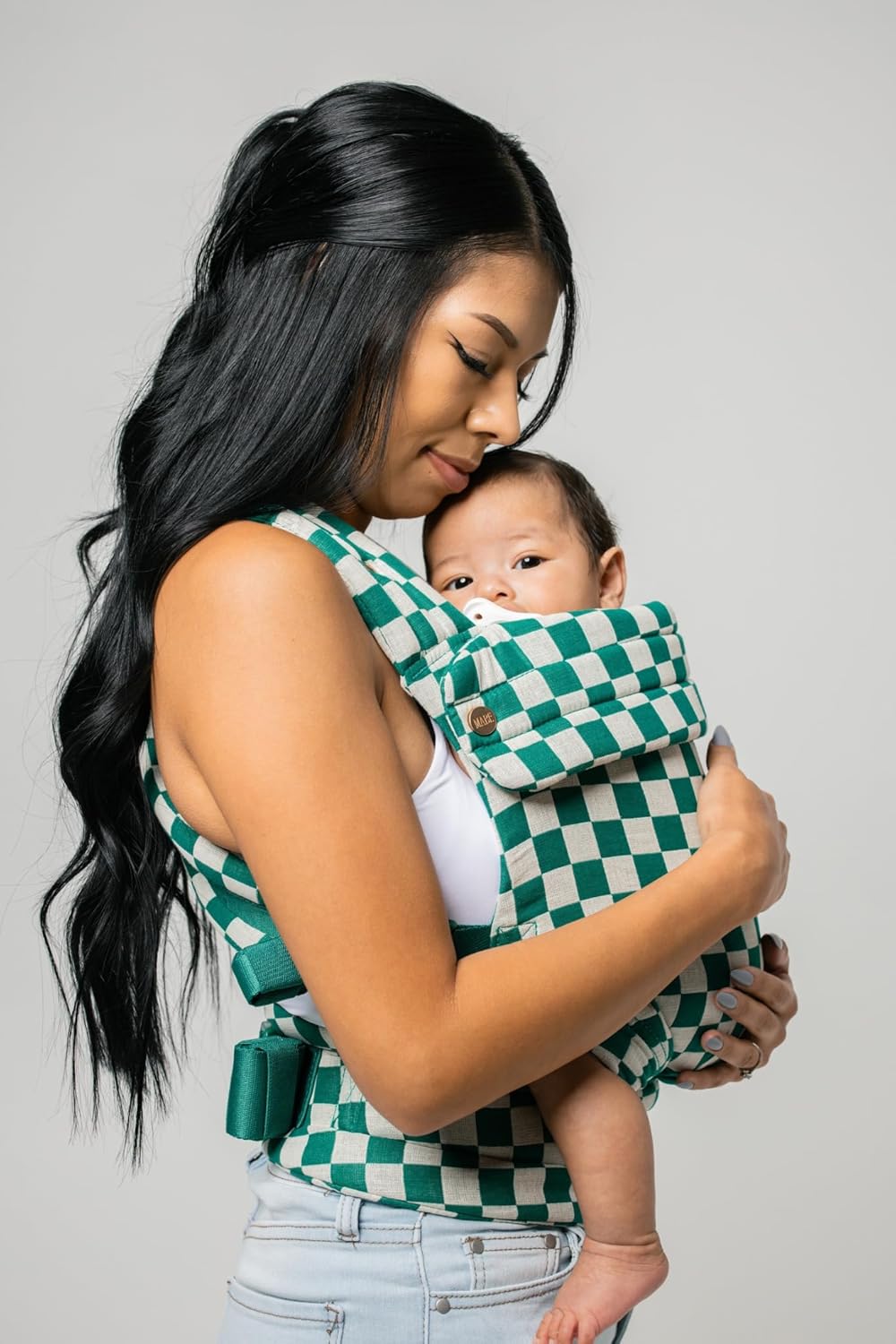 Mabē Monarch Ergonomic Baby Carrier – Premium Cotton Soft Structured Newborn to Toddler Carrier with Hip-Healthy Design, 3 Carry Positions (7-35lbs), Lightweight & Breathable (Evergreen Check)