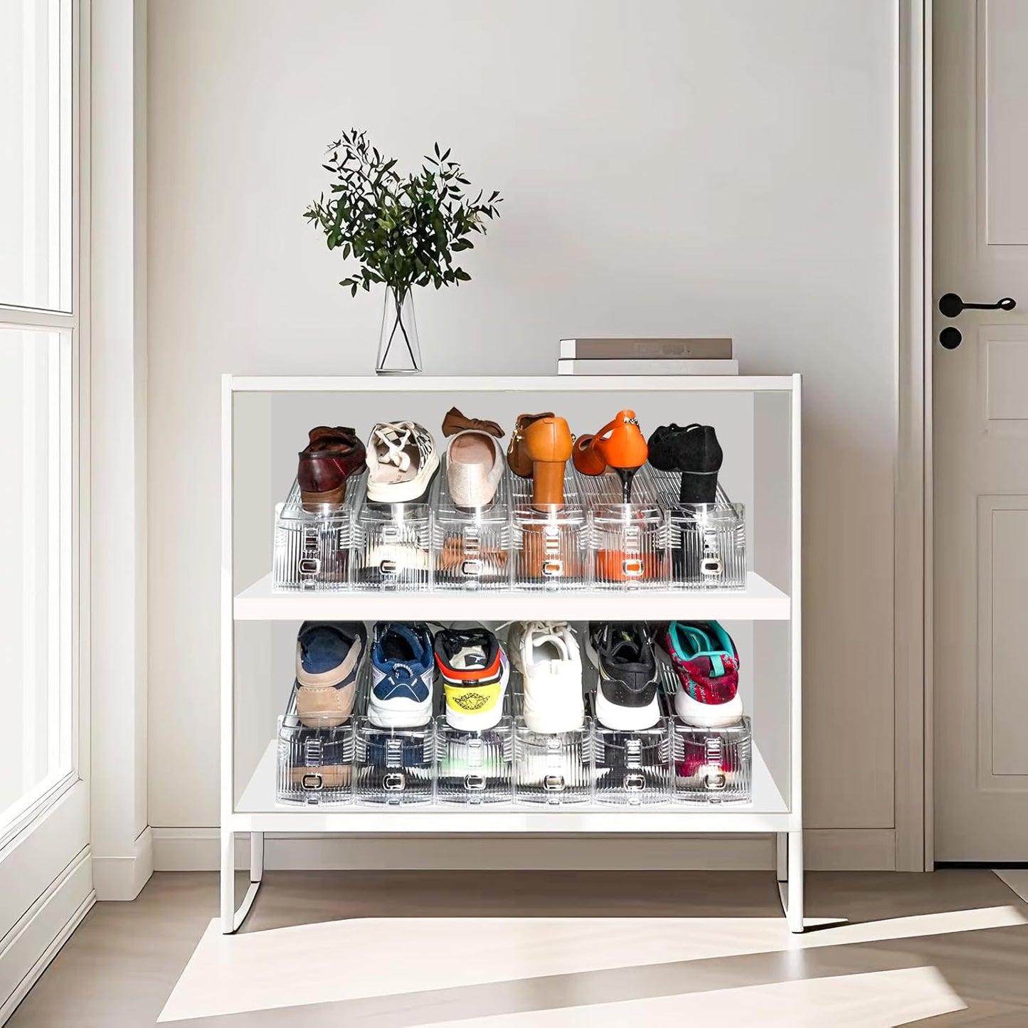 Shoe Slots Organizer, 12PCS Adjustable Double Layer Stack Shoe Rack, 50% Space-Saving Storage Rack Holder, Transparent