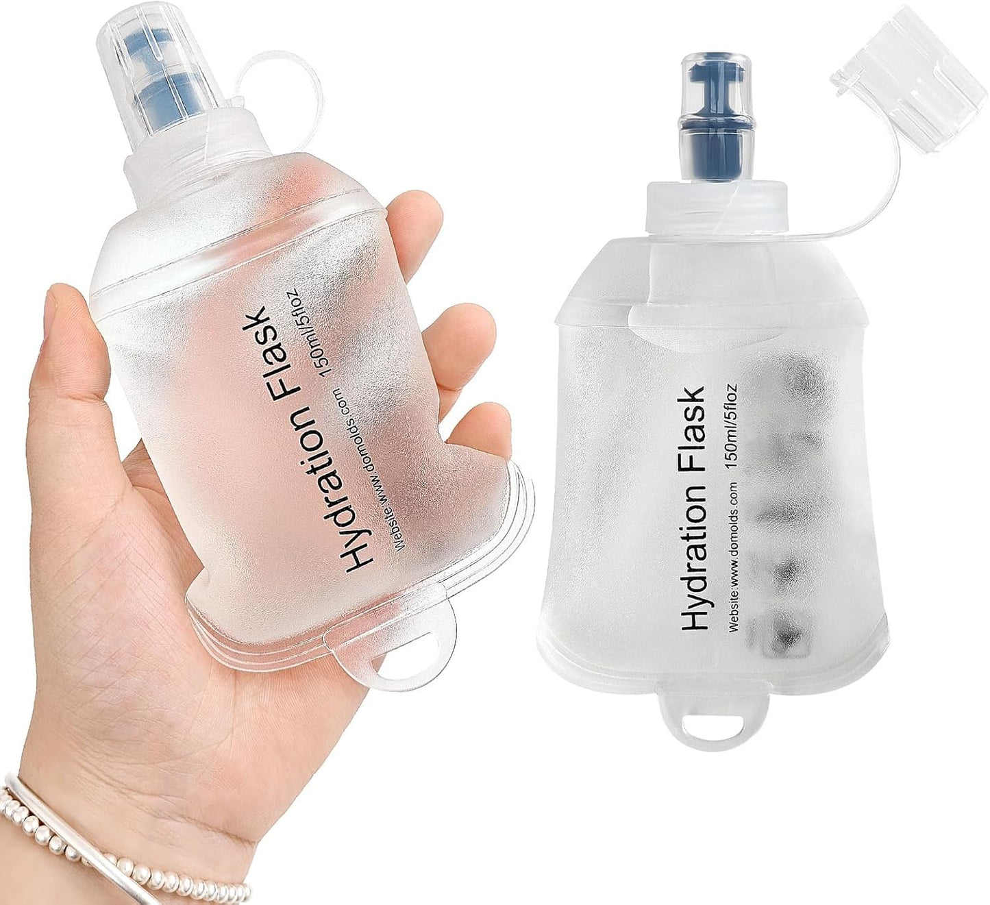 GYGYL Soft Flask, TPU Collapsible Soft Water Bottle for Hydration Pack, Running Vest, Leak-Proof Folding Water Bottle for Hiking Cycling Climbing Jogging-150ml White, 2pcs