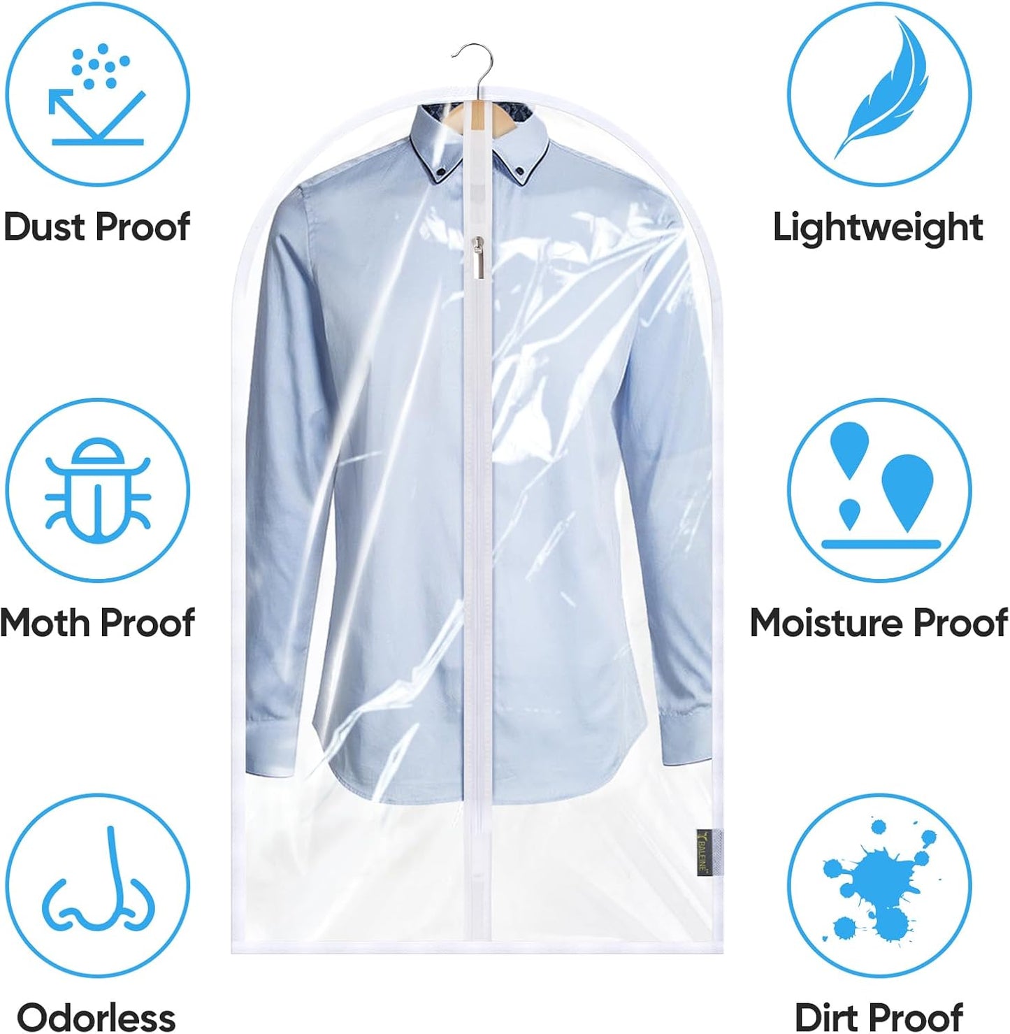 BALEINE 40'' Clear Garment Bags, 2 Packs PEVA Dress Bag for Closet Clothes Dresses Suit Coats Storage (Clear, 2PK)