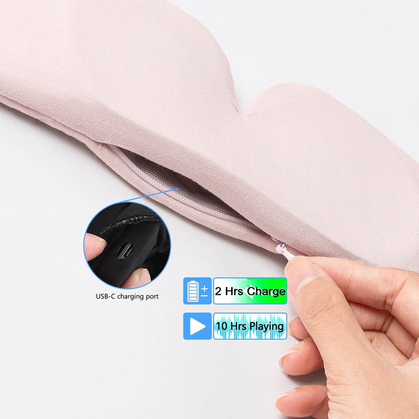 ALASKA BEAR Sleep Headphone Headband Bluetooth 5.2 HD Stereo Noise Reduction Eye Contour Built-in Mask w/Thin Speakers Wireless Audio Sports Headgear(Pink)