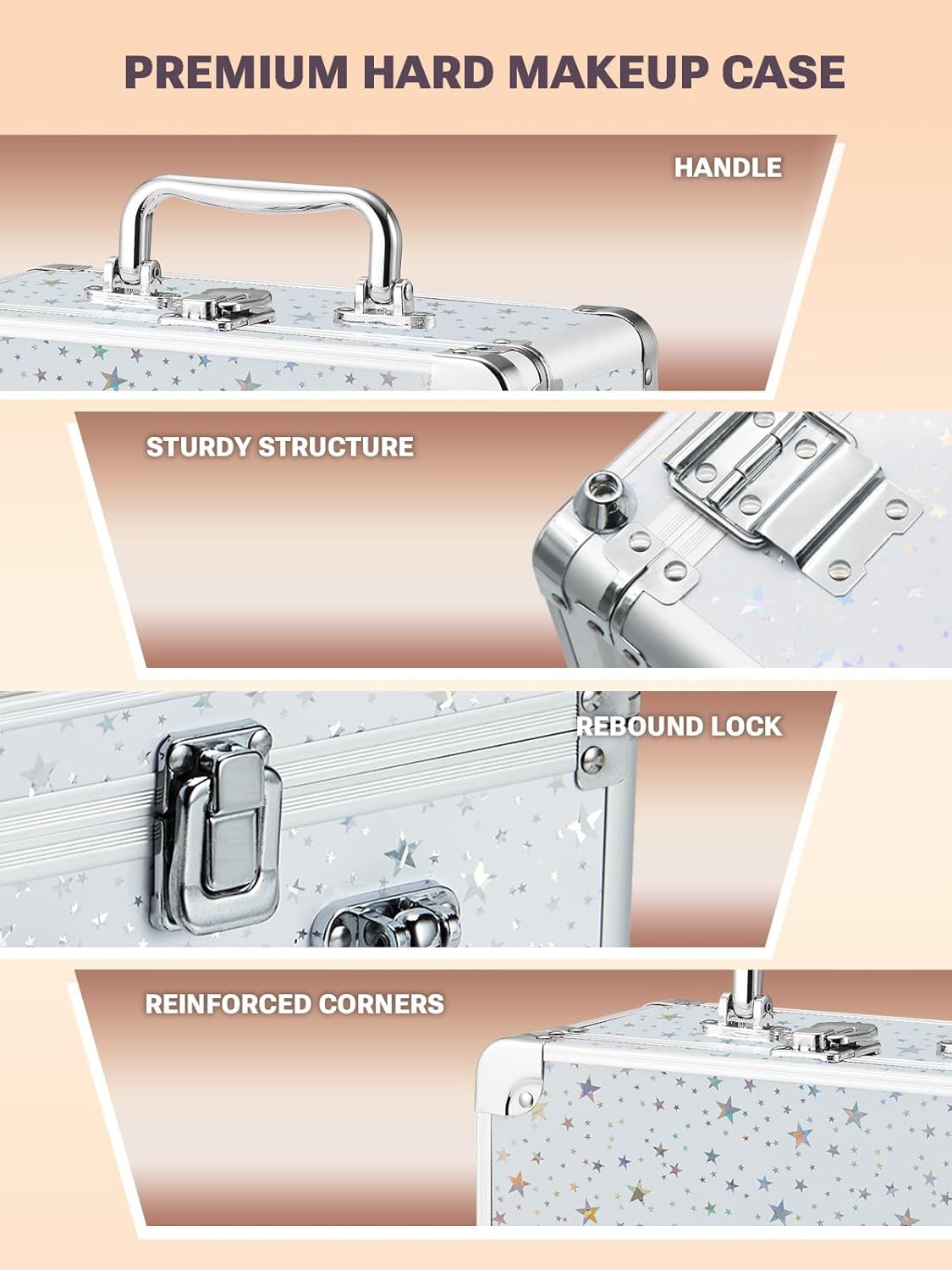 Qislee Makeup Box with A Detachable Lighted Mirror, Waterproof Travel Train Case, Cosmetic Organizer and Makeup Suitcase with Adjustable Dividers, Magnetic LED Mirror(Snow White)