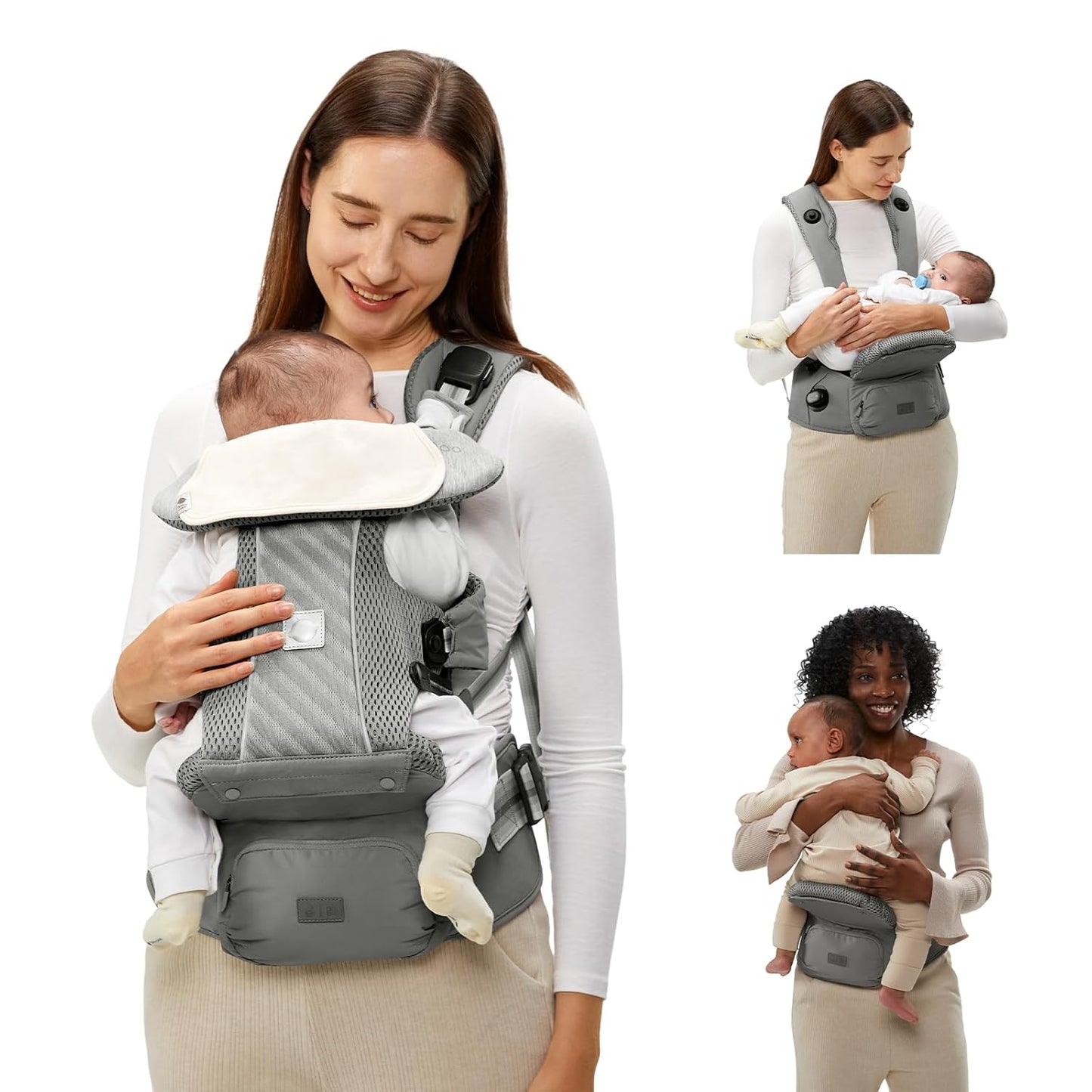 Bc Babycare Hexa Effortless Baby Carrier with Hip Seat - Ergonomic Toddler Carrier (13.2-33 lbs), Adjustable Slide Lock & Knob, Hip-Healthy Design for Parent's Back Relief, Gray