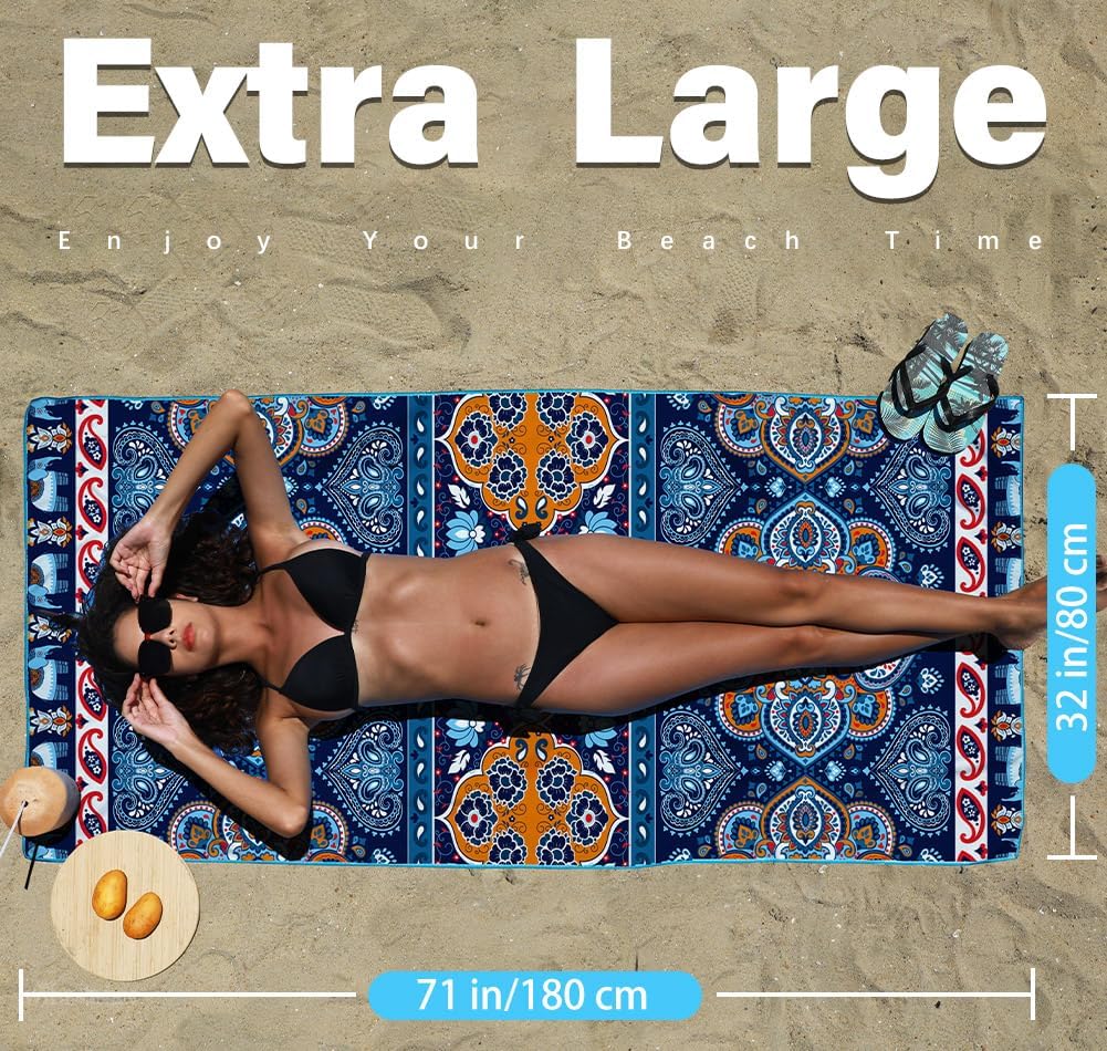 2 Pack Microfiber Lightweight Beach Towel Sand Free Quick Dry Absorbent Thin Compact Towels for Swimming Pool Camping Beach Accessories Large Easy Pack Travel Things for Vacation Essentials Gift