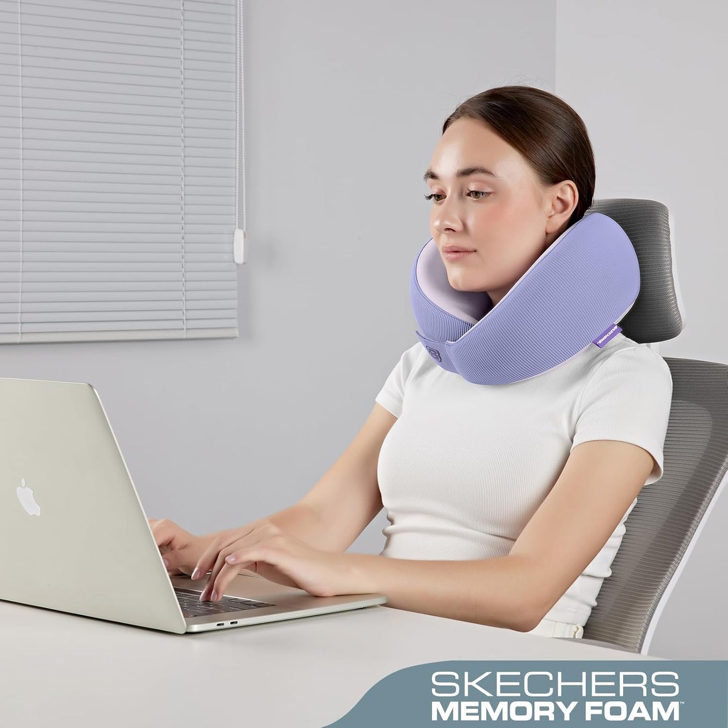 Skechers Women's Memory Foam Neck Pillow, Comfortable & Breathable Travel Pillow,Neck Pillow Airplane for Travel, Car Rides, Home, and Office Use, Ergonomic Design for Men and Women,Purple