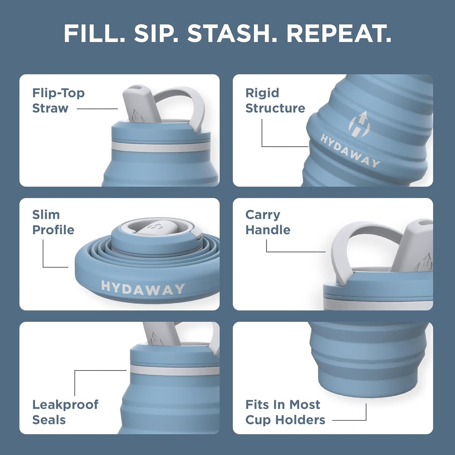 HYDAWAY 25oz Collapsible Water Bottle - BPA-Free, Leakproof, Lightweight, and Space-Saving - Perfect for Hiking, Travel, and All-Day Hydration