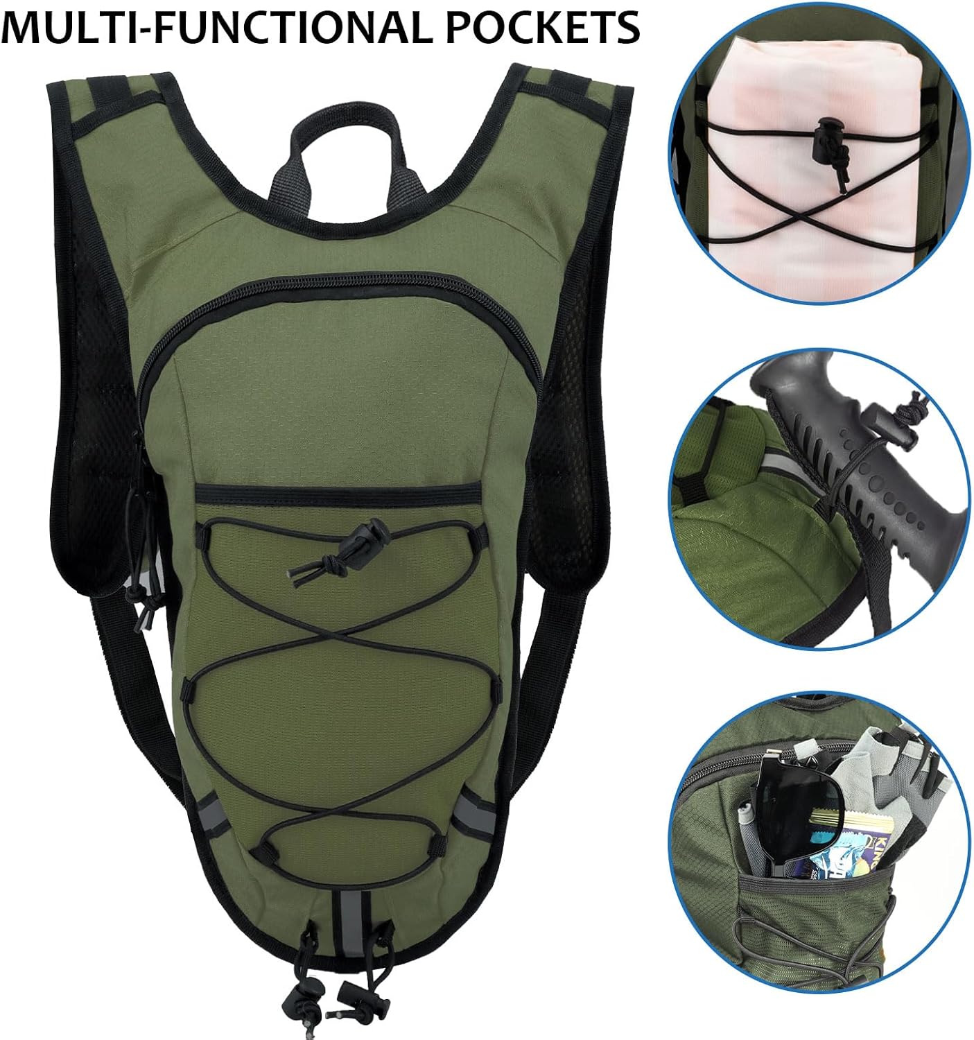 Lightweight Hydration Backpack 2L Water Bladder Pack for Running, Cycling, Hiking – Anti-Theft Water Backpack with Phone Holder, Trekking Pole Holder & Reflective Strips for Men & Women