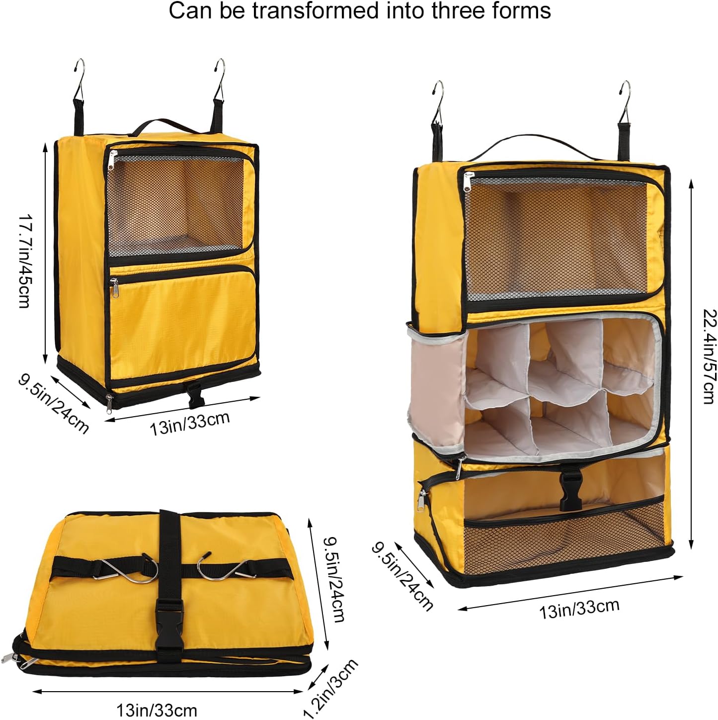 TABITORA Travel Portable Hanging Shelves Closet Organizer Packing Luggage Storage with Multifunctional and Foldable Invisible Compartment,Lightweight, for Suitcase, RV,Closet…Yellow,XL