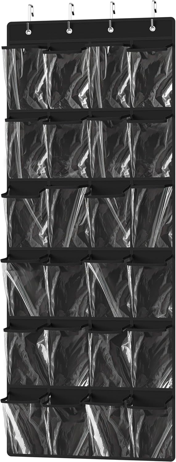 Simple Houseware 24 Pockets Large Clear Pockets Over The Door Hanging Shoe Organizer, Black (56" x 22.5")
