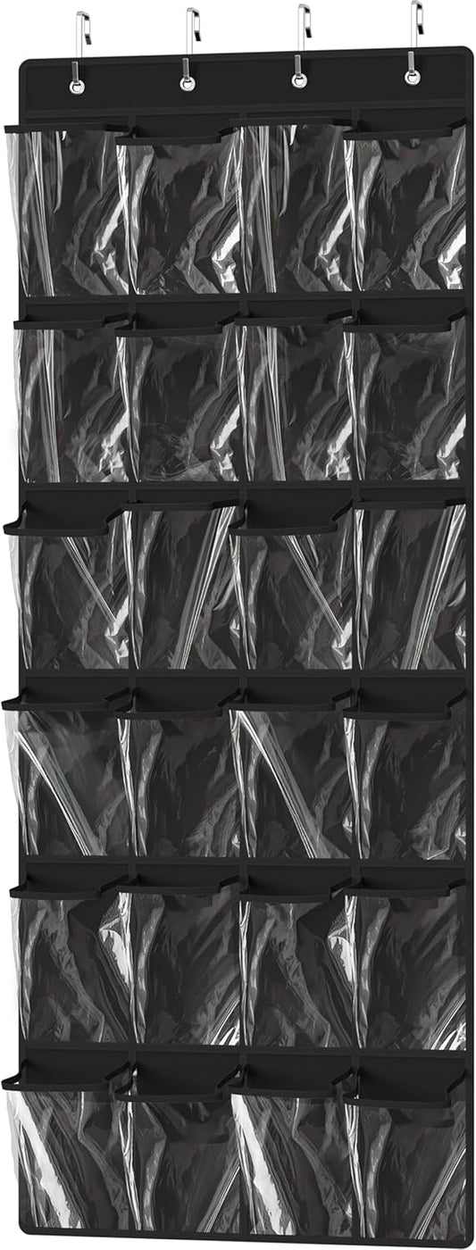 Simple Houseware 24 Pockets Large Clear Pockets Over The Door Hanging Shoe Organizer, Black (56" x 22.5")
