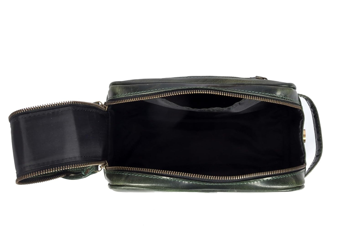 10" Premium Leather Toiletry Travel Pouch With Waterproof Lining | King-Size Handcrafted Vintage Dopp kit By Aaron Leather Goods (Seaweed Green)