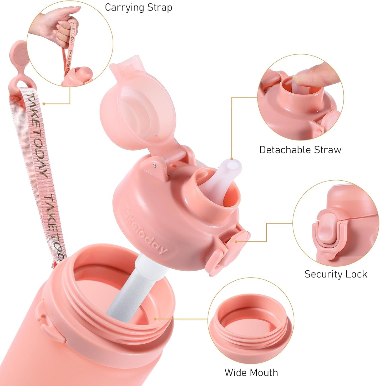 TakeToday Collapsible Water Bottles 20oz, Leak Proof, BPA-Free, Foldable Silicone Travel Water Bottle with Straw Strap for Cycling, Hiking, Outdoors