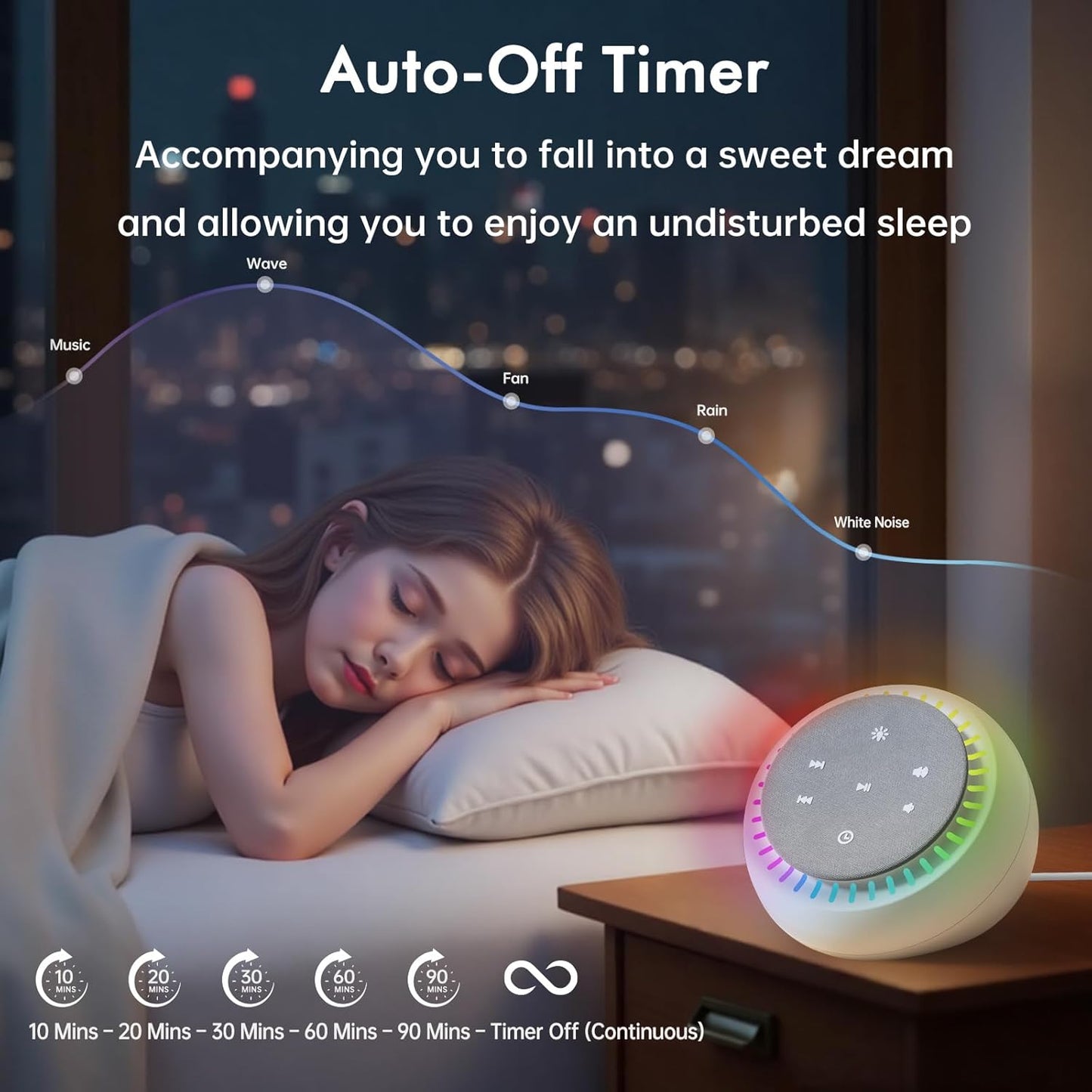 DreamSky Sound Machine for Sleep, White Noise for Sleeping Adults & Baby, Brown Noise Fan for Office Privacy & Noise Canceling, 26 Sounds & RGB Night Light, USB-C Powered for Home Travel
