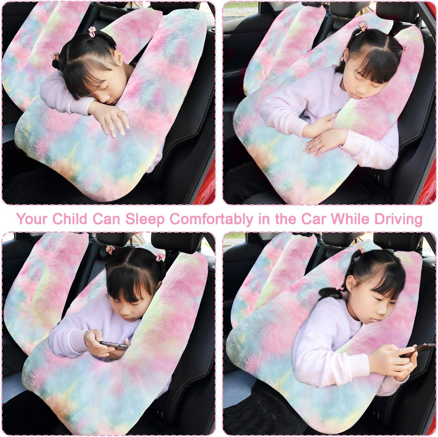 Travel Pillow, Travel Pillow for Kids, Sleeper Hold Pillow Travel, Removable U-Shaped Pillow for Adults and Children to Support Head and Body in The Back Seat of Long Car Trips (DCPink)