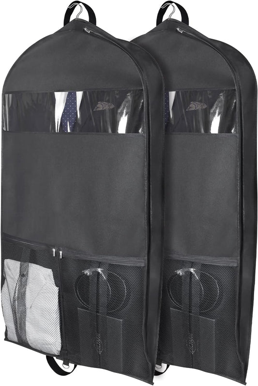 Zilink GarMen&Woment Bags for Hanging Clothes 43/'' Suit Bags for Men&Women Travel with 2 Large Mesh Pockets and Clear Window, for Suit, Coat, Dress, Set of 2
