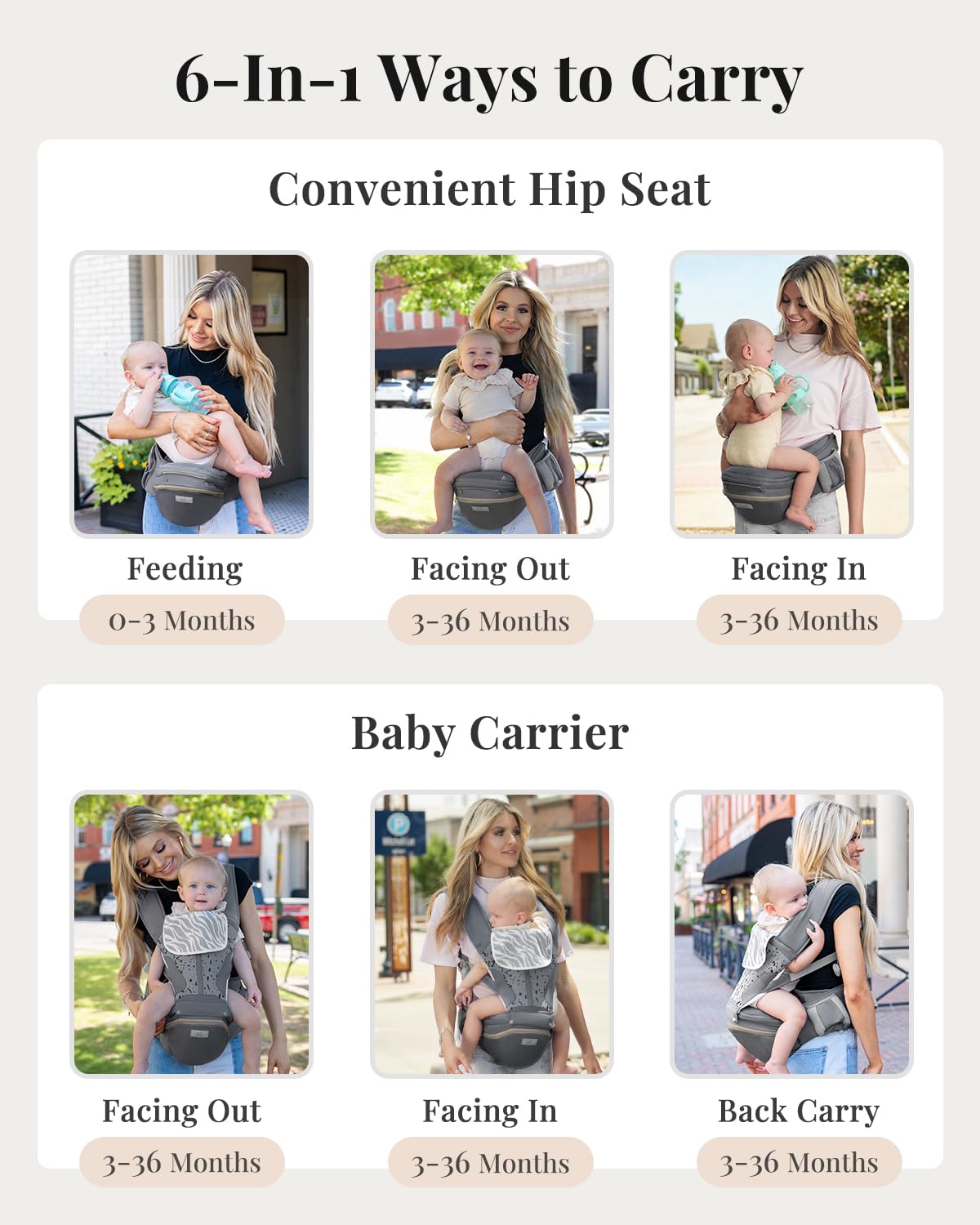 MOMTORY Carryall™ Pro Baby Carrier, Safety-Certified 6-in-1 Baby Carrier Newborn to Toddler, Detachable Baby Holder Carrier with Hip Seat, Ergonomic Cozy Baby Front and Back Carrier for 7-50lbs