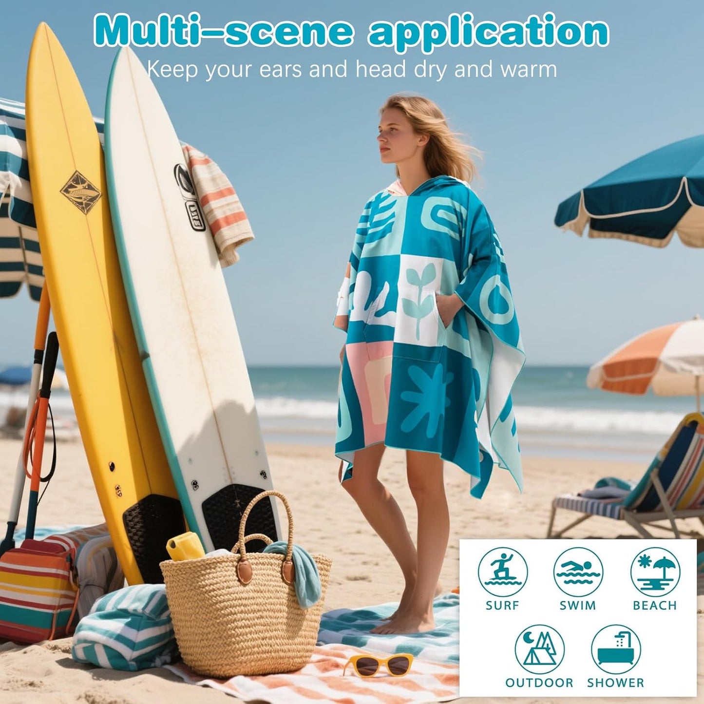 PY SUPER MODE Beach Hooded Towel Oversized - 60 x 40 inches Quick Dry Microfiber Beach Towels, Lightweight Soft and Absorbent Pool Towel Suitable for Bath Swimming Camping for Adults