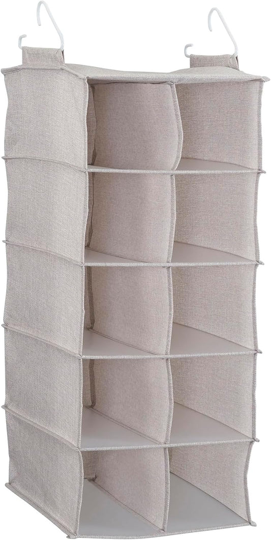 Household Essentials 10-Pocket Hanging Shoe Organizer, Side-by-Side Blended Canvas Storage, 2 Hooks for Excellent Support, The Perfect Space-Saving Organizer